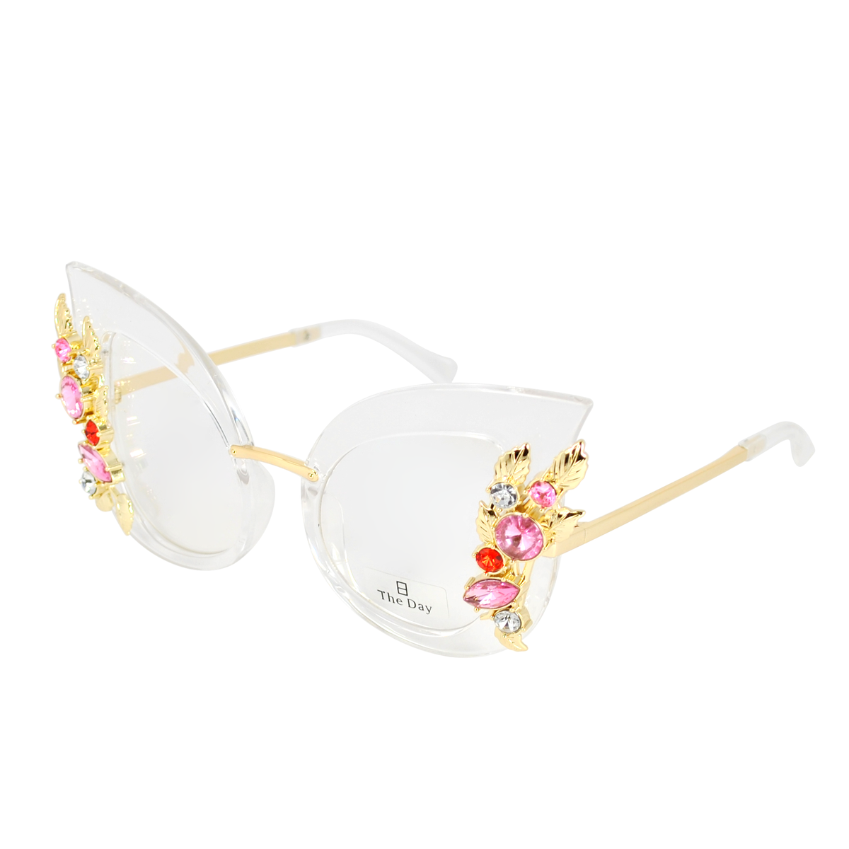 Cat Eye Sunglasses with Gold Leaf and Jewel Accents TD10279