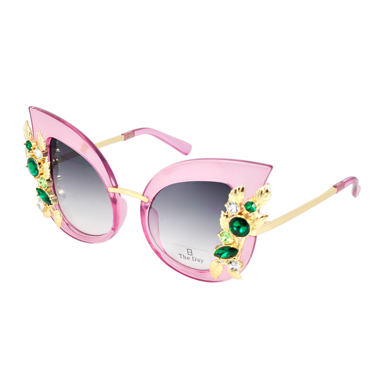 Cat Eye Sunglasses with Gold Leaf and Jewel Accents TD10279