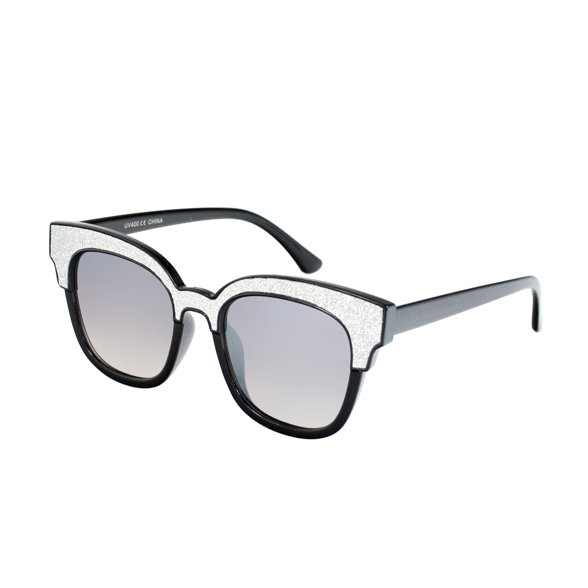 Cat-Eye Sunglasses with Glitter Brow Accent & Gradient Lens TD10306