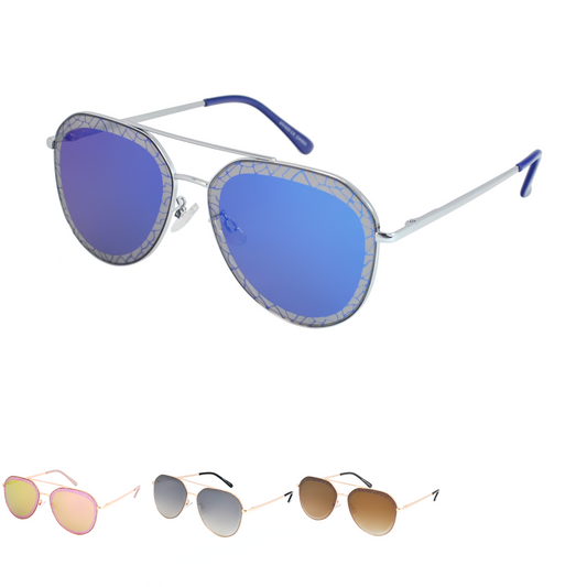 Mosaic Pattern Rim Aviator Sunglasses with Mirrored Color Lenses TD10324