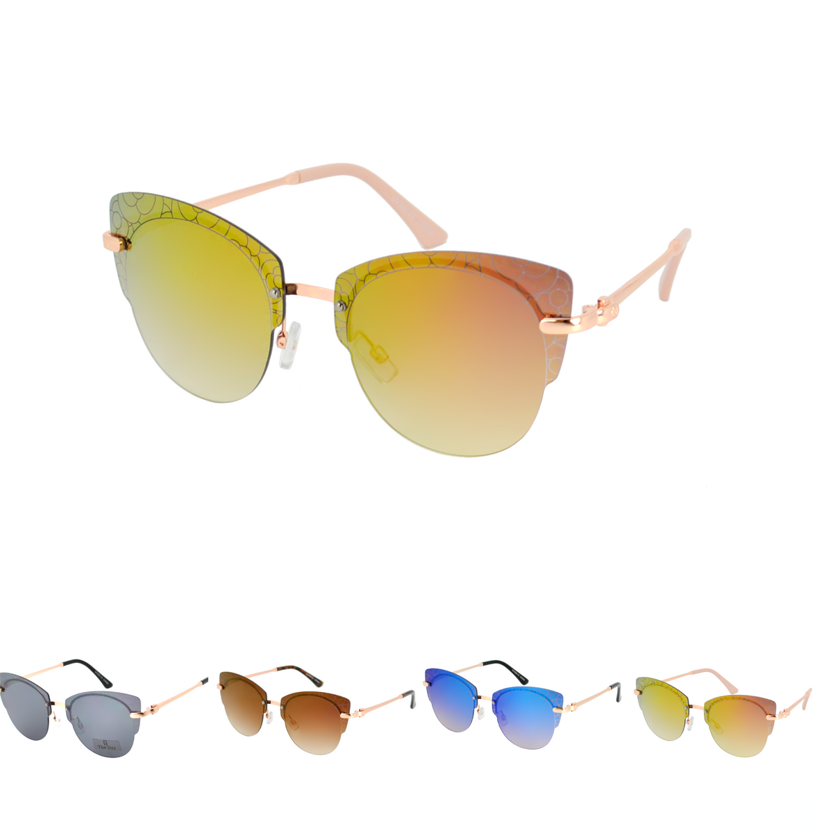 Rimless Cat-Eye Sunglasses with Mosaic Pattern Etched Detail TD10325