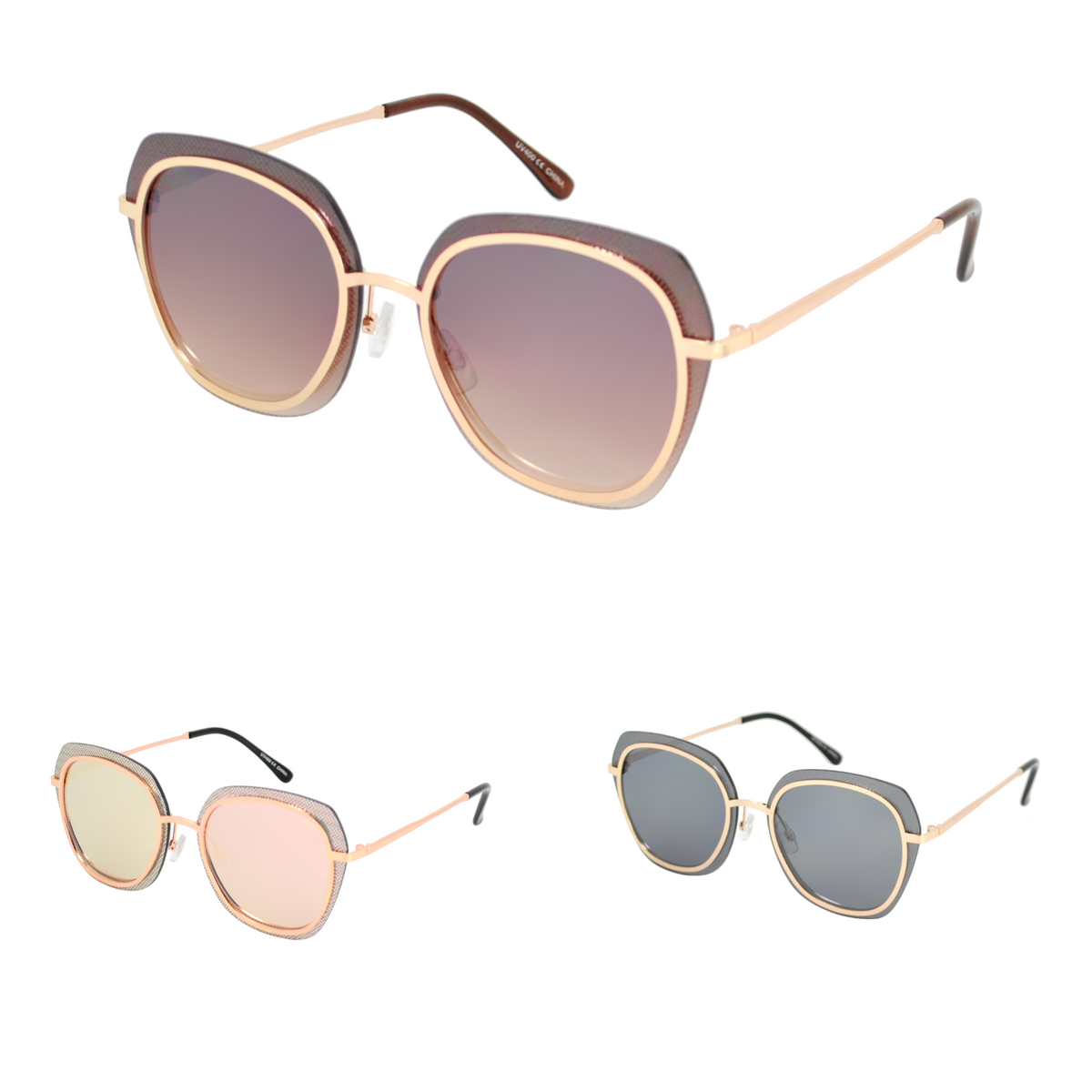Oversized Dual-Tone Metal Sunglasses with Multi-Layered Frame TD10328