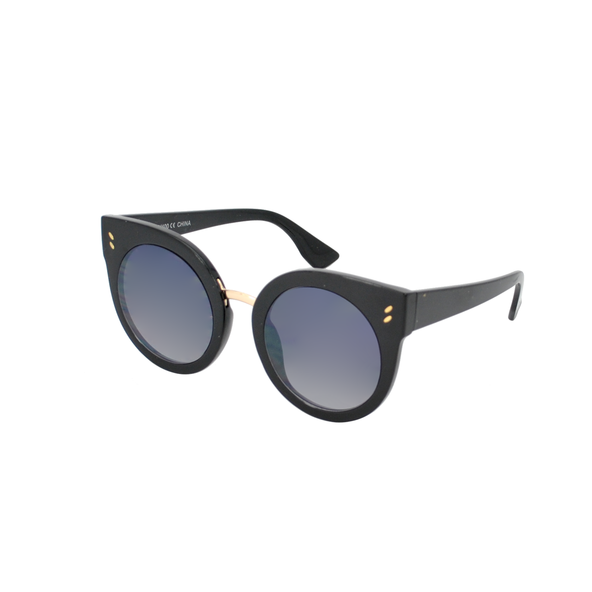 Vintage Round Cat-Eye Sunglasses with Metallic Bridge and Accent Studs TD10331