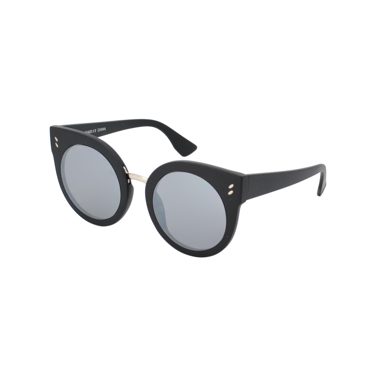 Vintage Round Cat-Eye Sunglasses with Metallic Bridge and Accent Studs TD10331