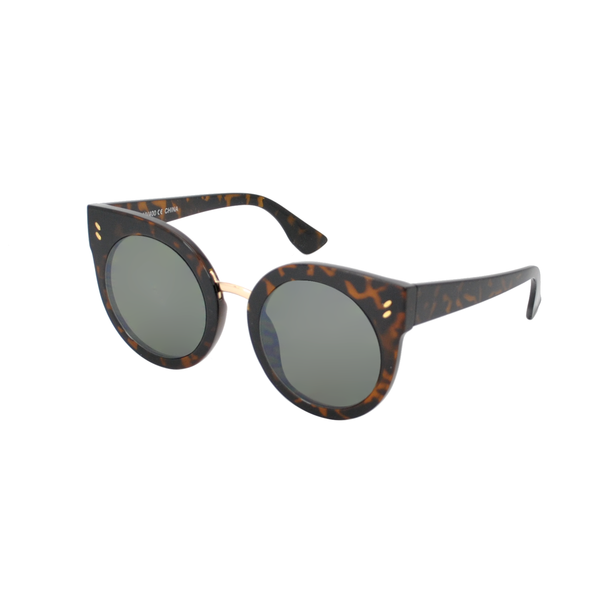 Vintage Round Cat-Eye Sunglasses with Metallic Bridge and Accent Studs TD10331
