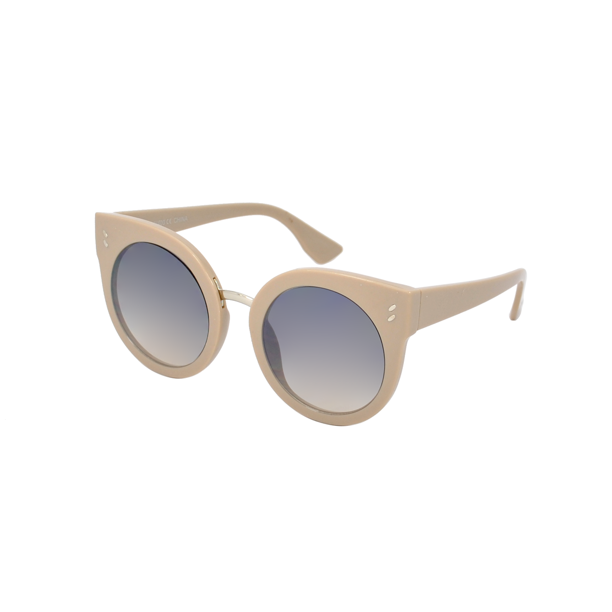 Vintage Round Cat-Eye Sunglasses with Metallic Bridge and Accent Studs TD10331