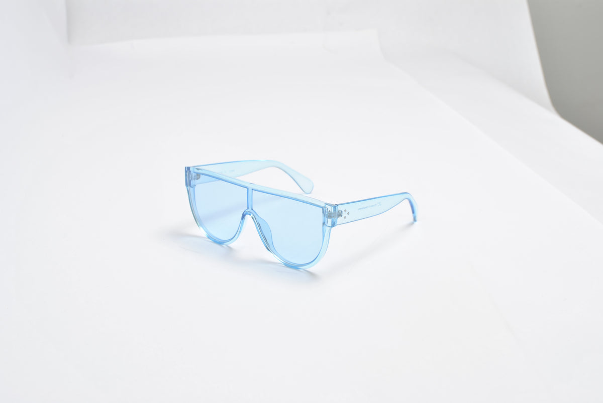Translucent Flat Shield Sunglasses with Assorted Candy Colors and Studded Temples TD10542-1