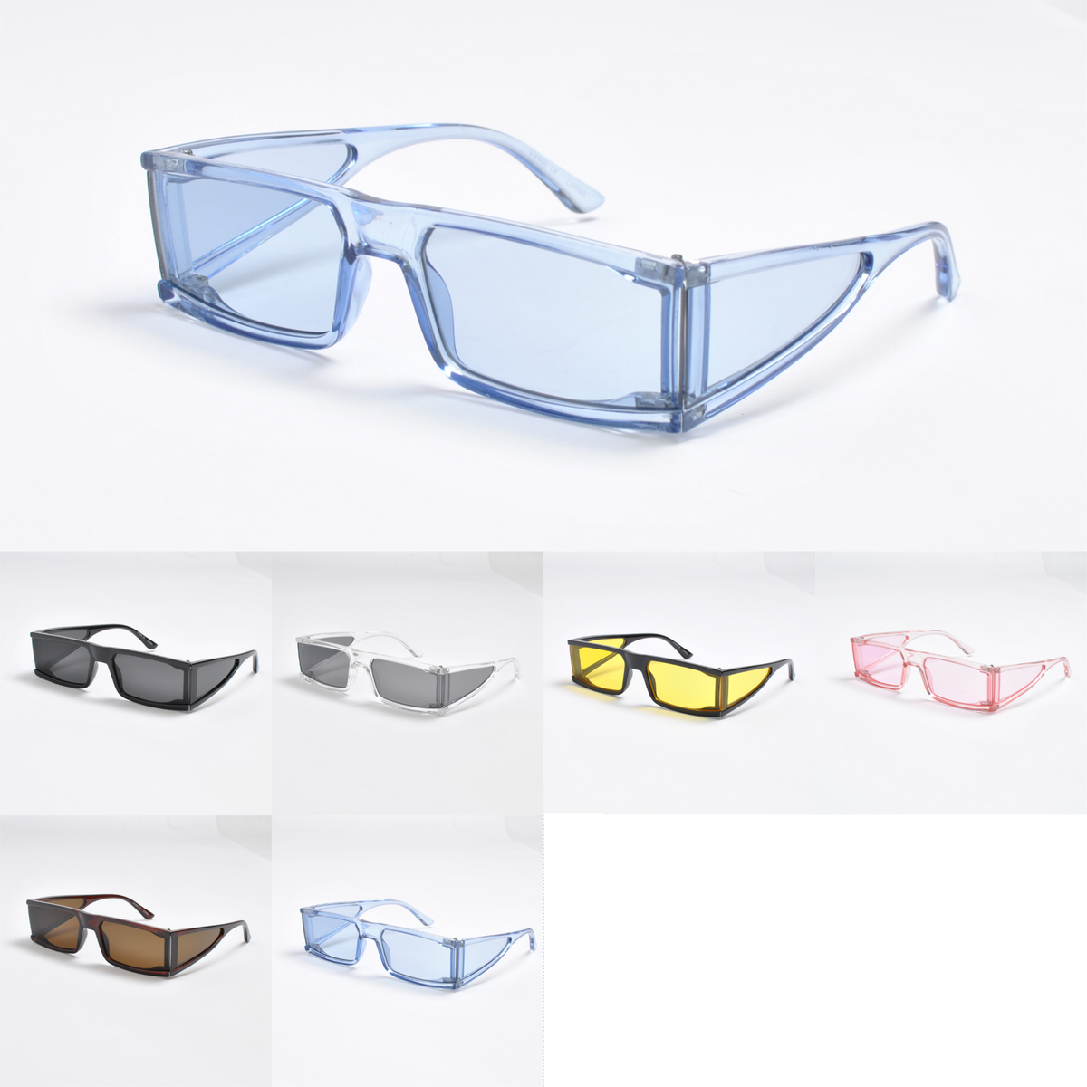 Translucent Retro Rectangle Sunglasses with Cyberpunk Side Shields TD10756