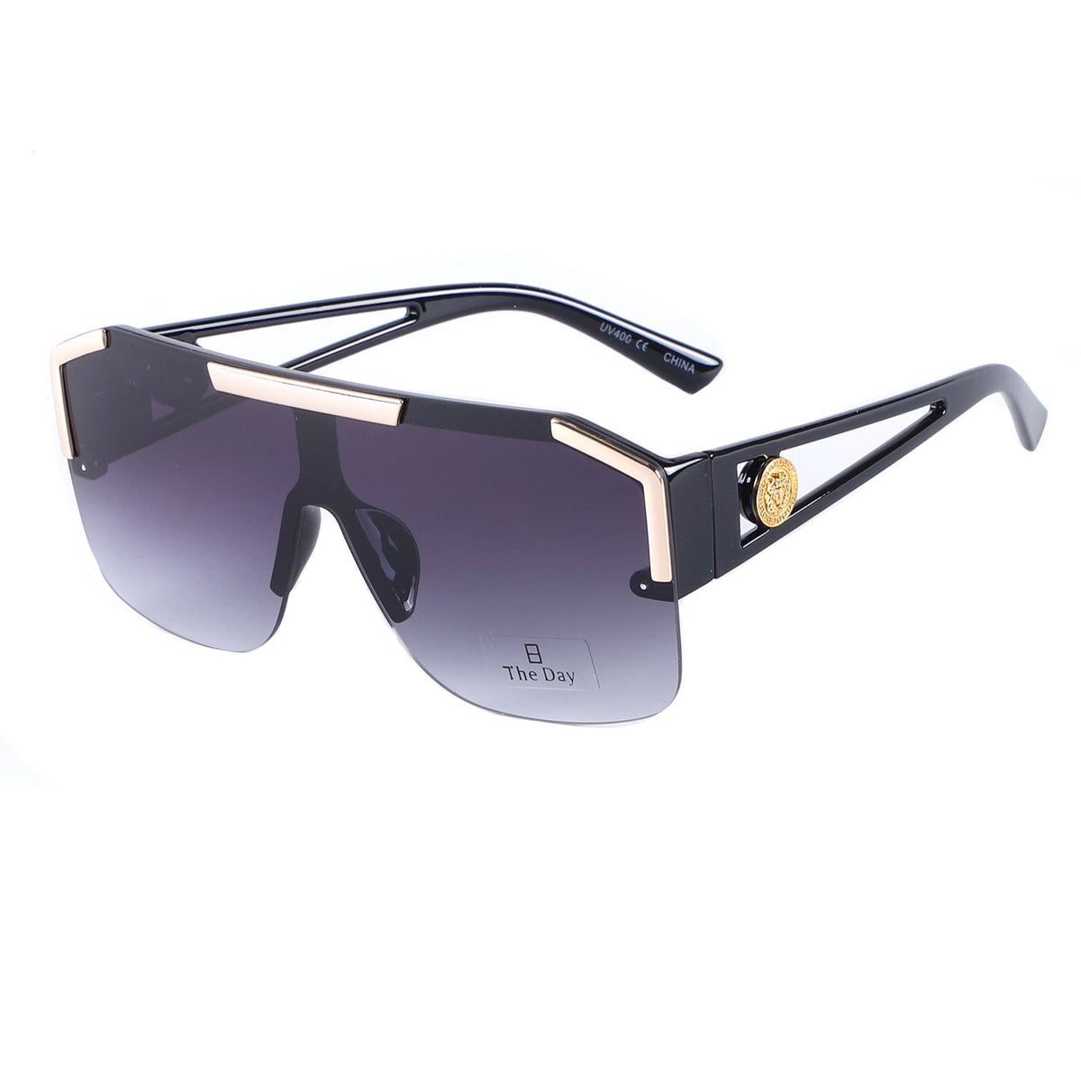 Oversized Semi-Rimless Shield Sunglasses with Gradient Lens and Gold Accent TD10759