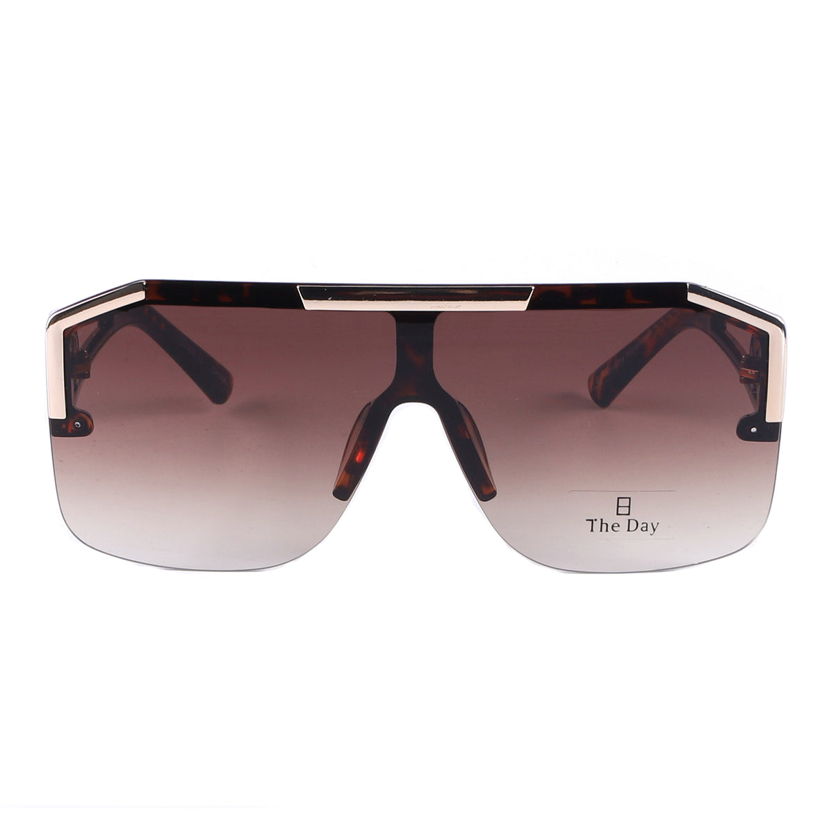 Oversized Semi-Rimless Shield Sunglasses with Gradient Lens and Gold Accent TD10759