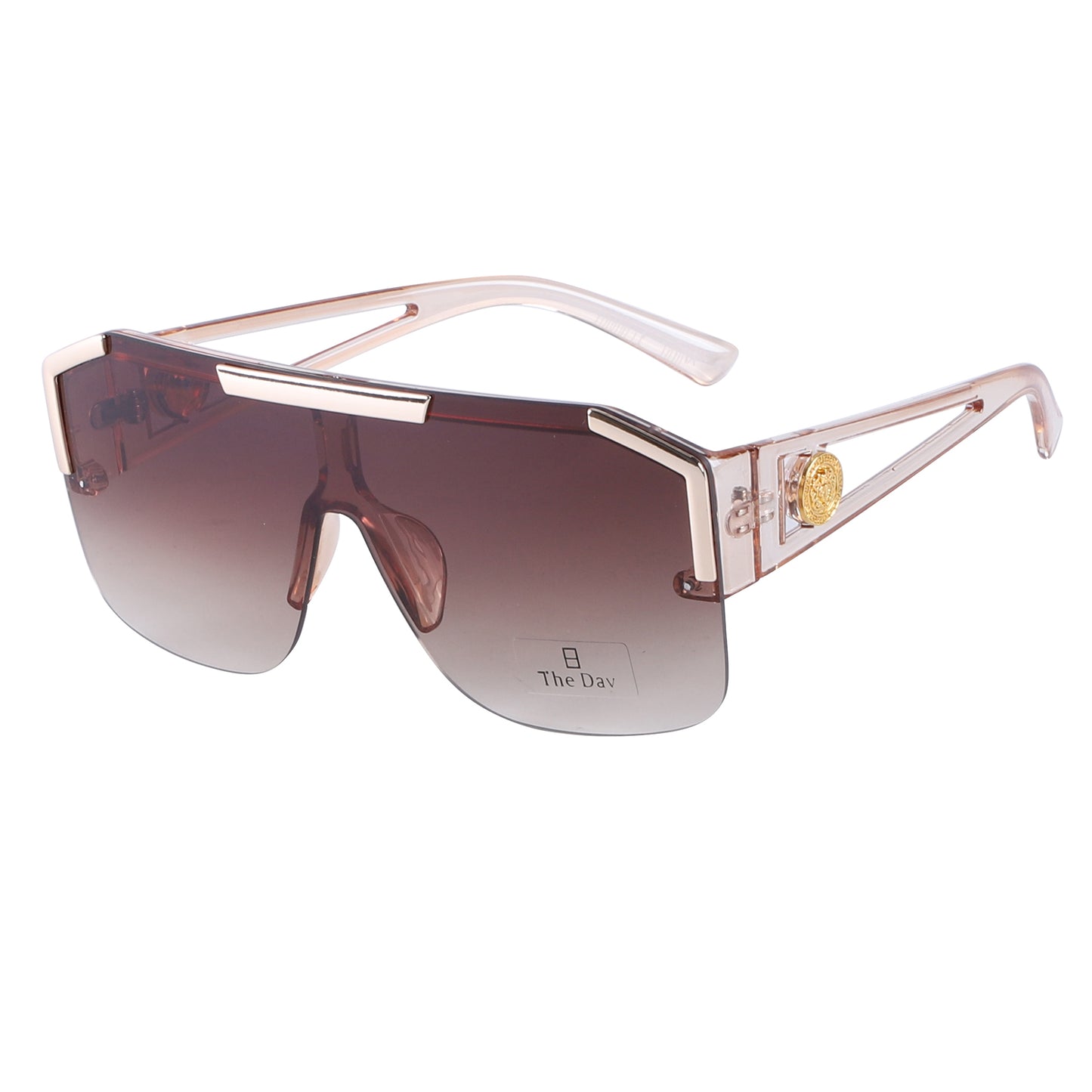 Oversized Semi-Rimless Shield Sunglasses with Gradient Lens and Gold Accent TD10759