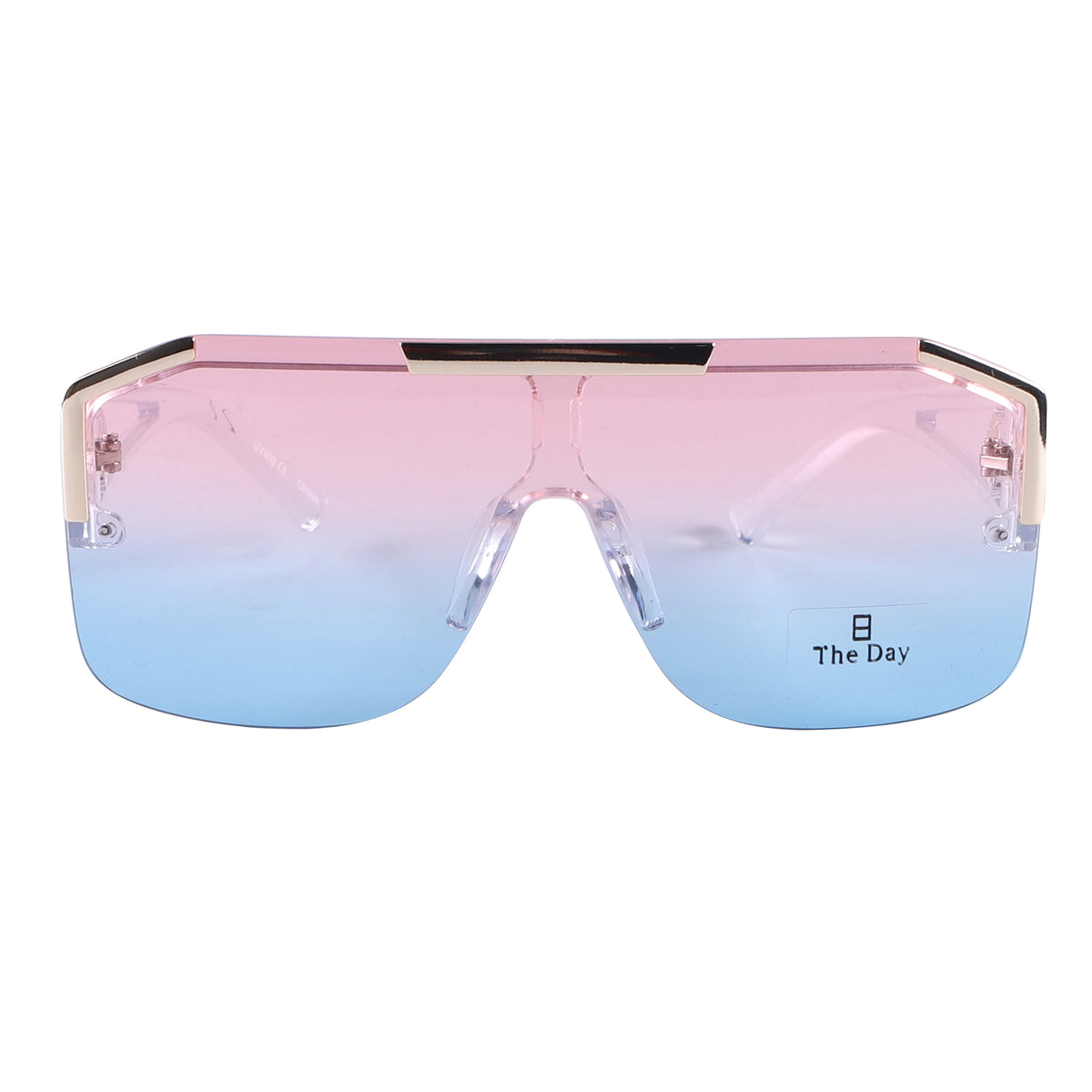 Oversized Semi-Rimless Shield Sunglasses with Gradient Lens and Gold Accent TD10759