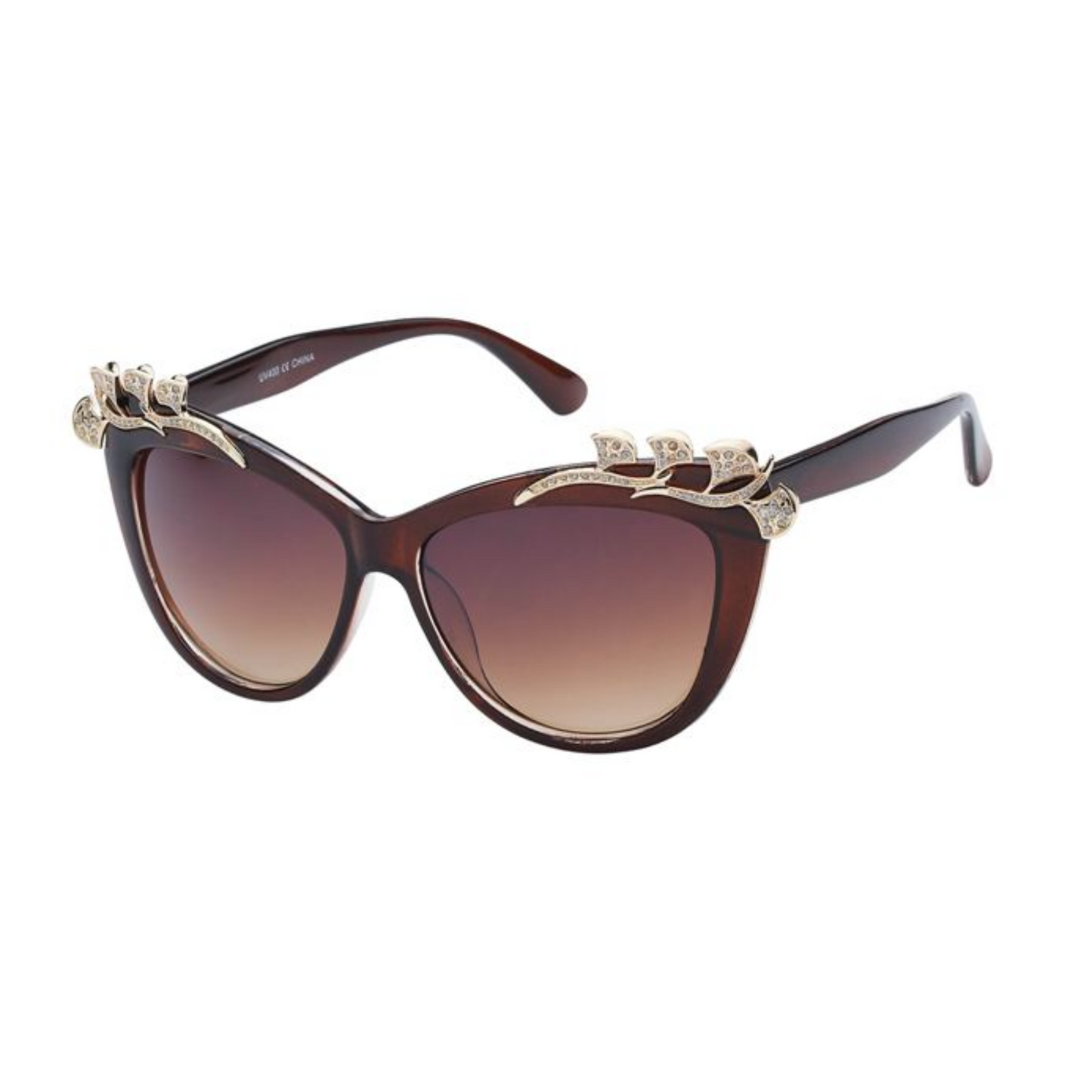 Elegant Cat-Eye Sunglasses with Rhinestone Wing Temple Accents TD1514