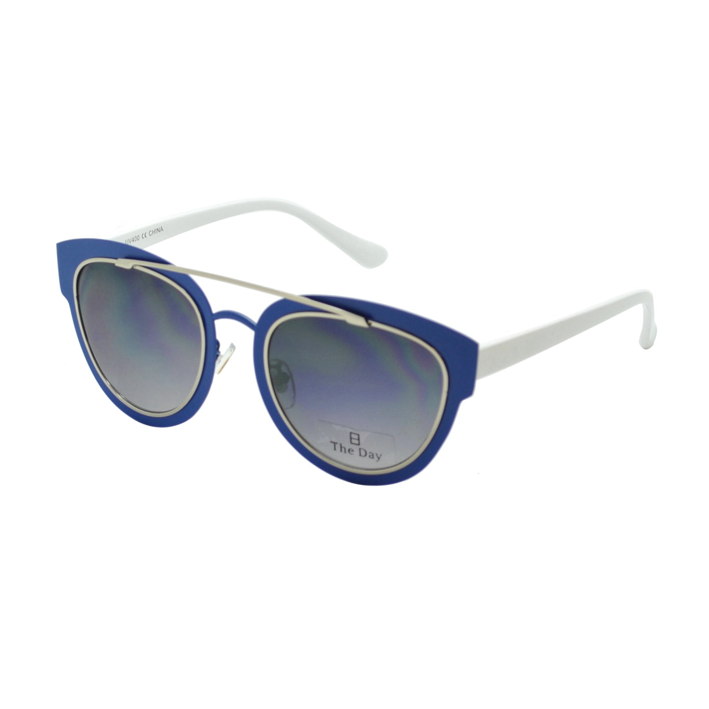Retro Cat-Eye Aviator Sunglasses with Gold Brow Bar and Gradient Lenses TD1521