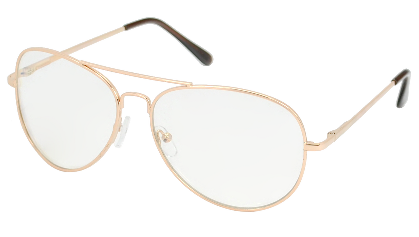 Retro Pilot-Style Eyewear with Clear Lenses and and Sleek Gold Metallic Finish J0791C-Gold