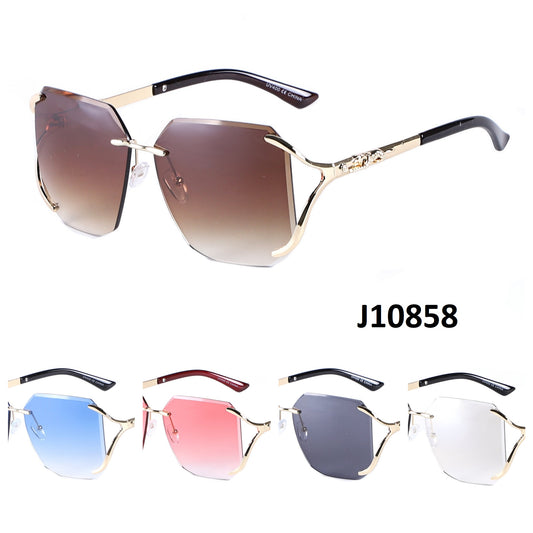 Luxury Rimless Oversized Sunglasses with Decorative Gold Detail J10858