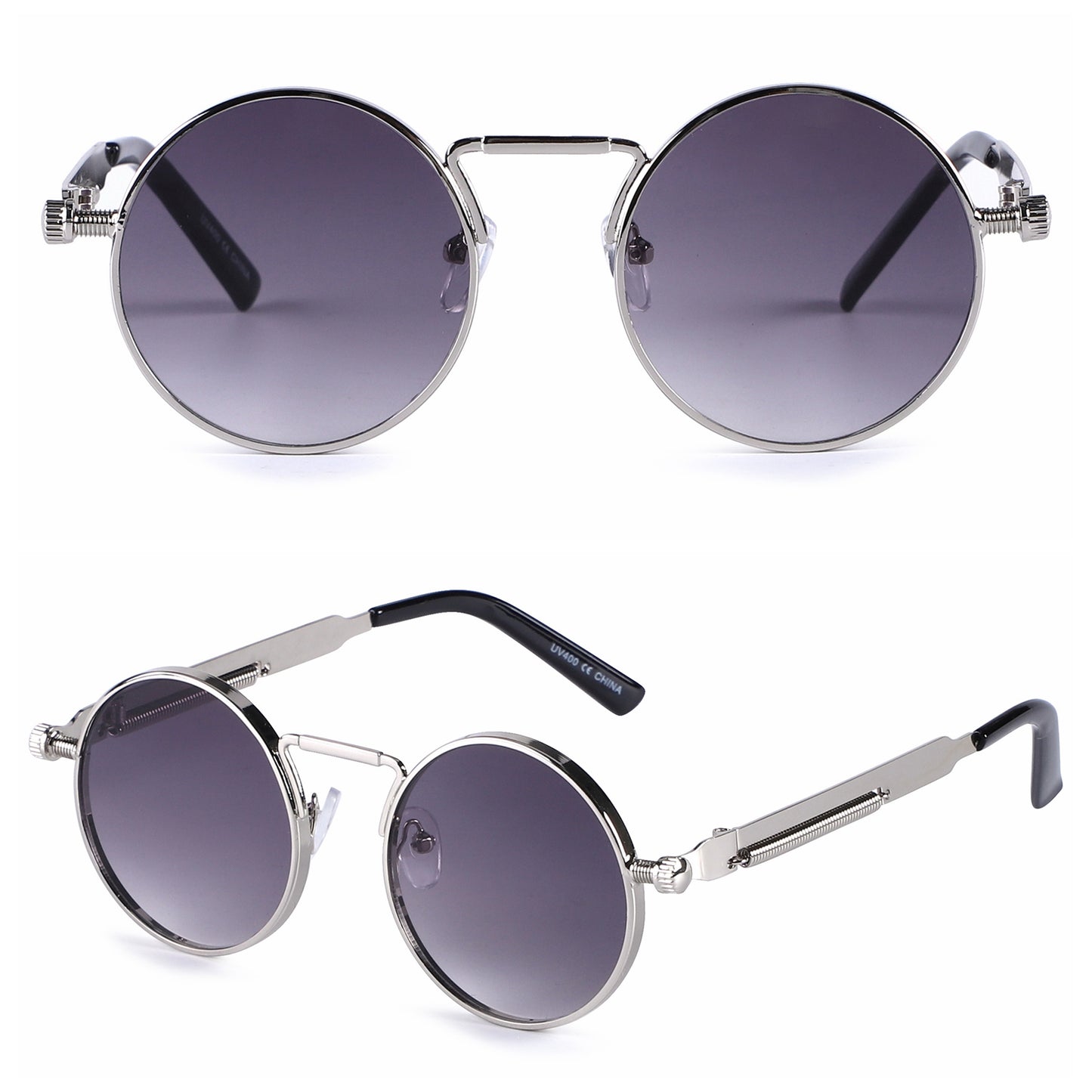 Vintage Round Metal Sunglasses with Signature Coil Temple Detail J10913