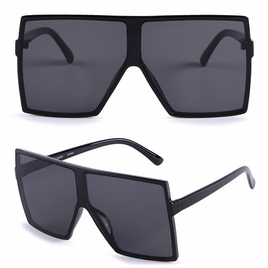Gradient Lens Oversized Shield Sunglasses in Black P10353-Black