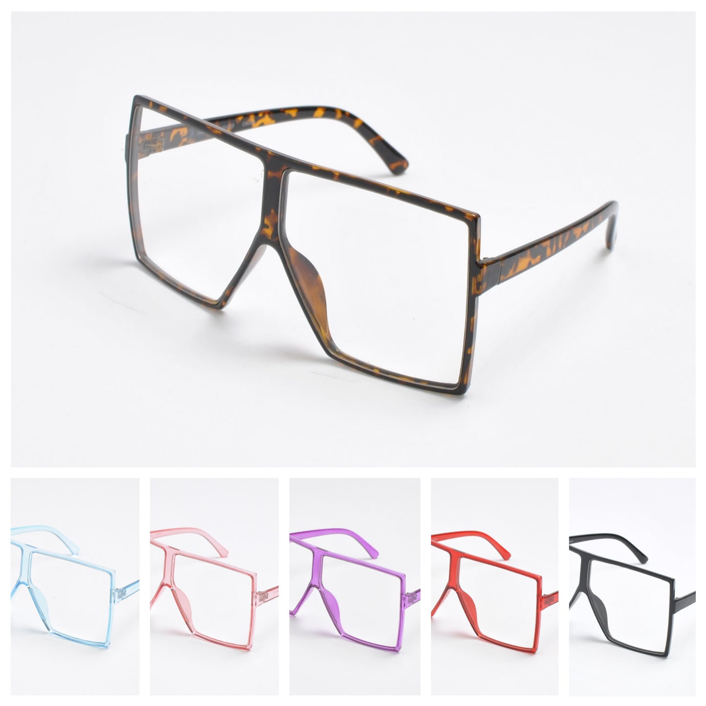 Fashion Oversized Square Shield Frame Clear Glasses P10353-C