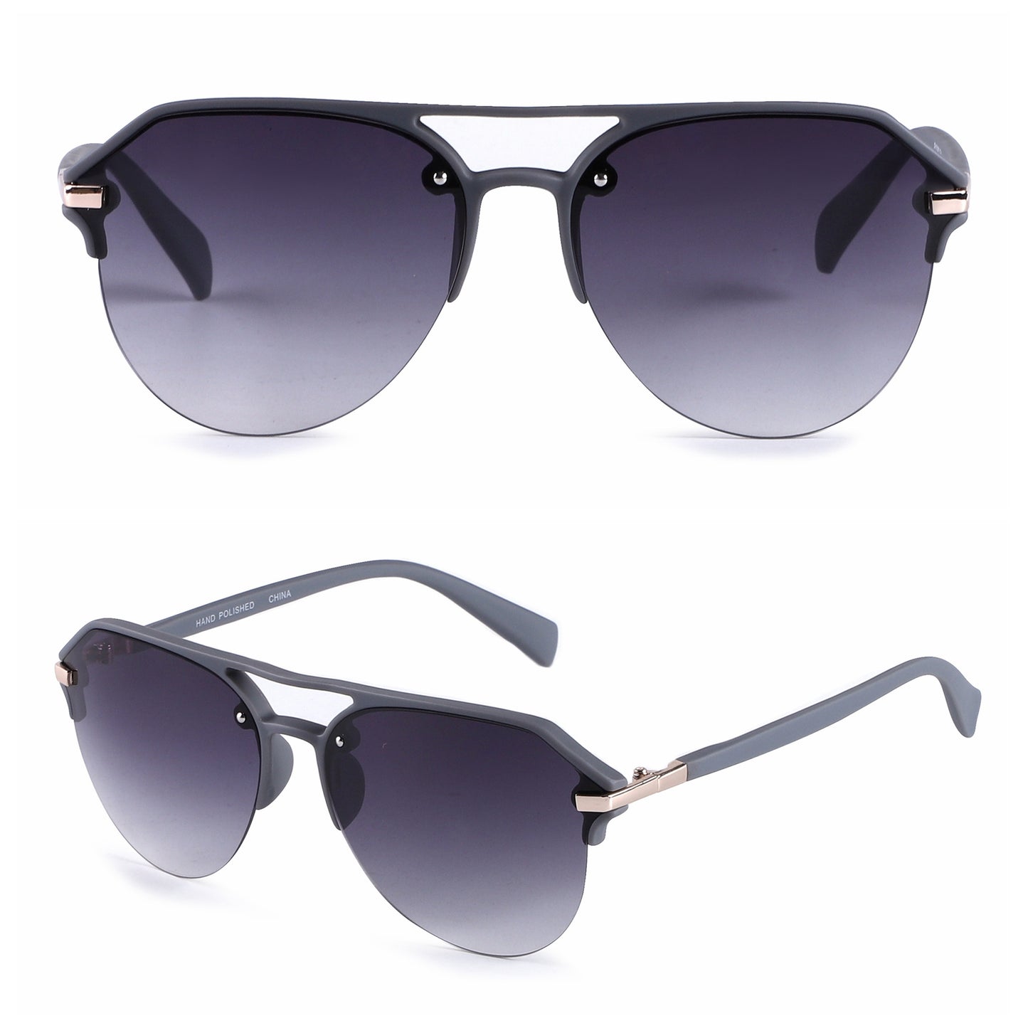 Stylish Semi-Rimless Aviator Sunglasses with Gradient Lenses P10380