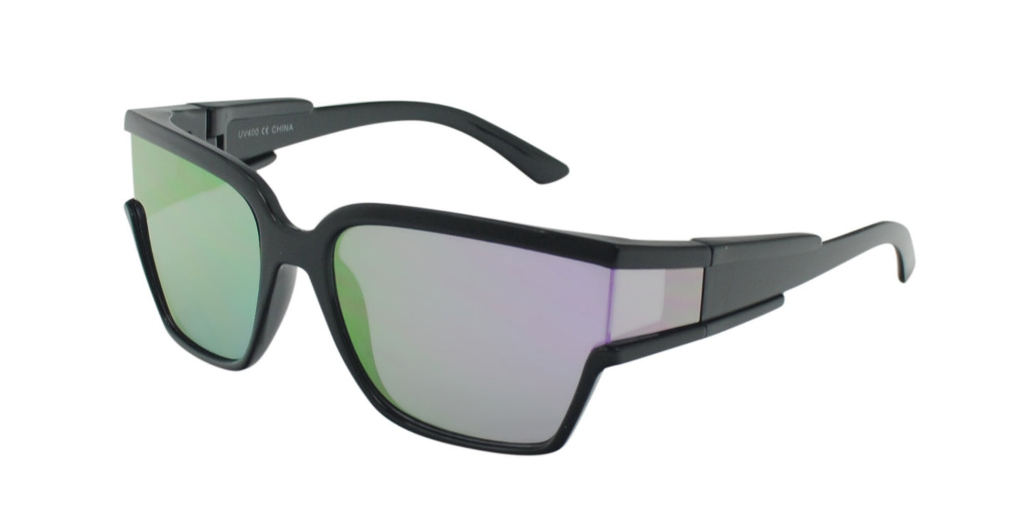 Futuristic Multi-Color Mirror Lens Sunglasses with Wide View Side Panels TD10667
