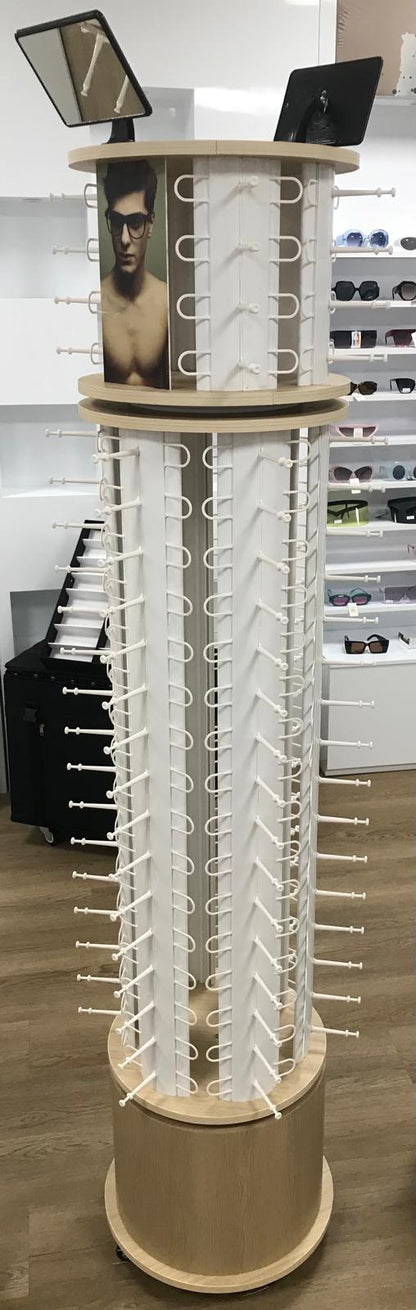 360° Dual Roating Sunglasses Display Tower with Mirrors & Wheels , 112 Pairs Glasses Rack DS-W112