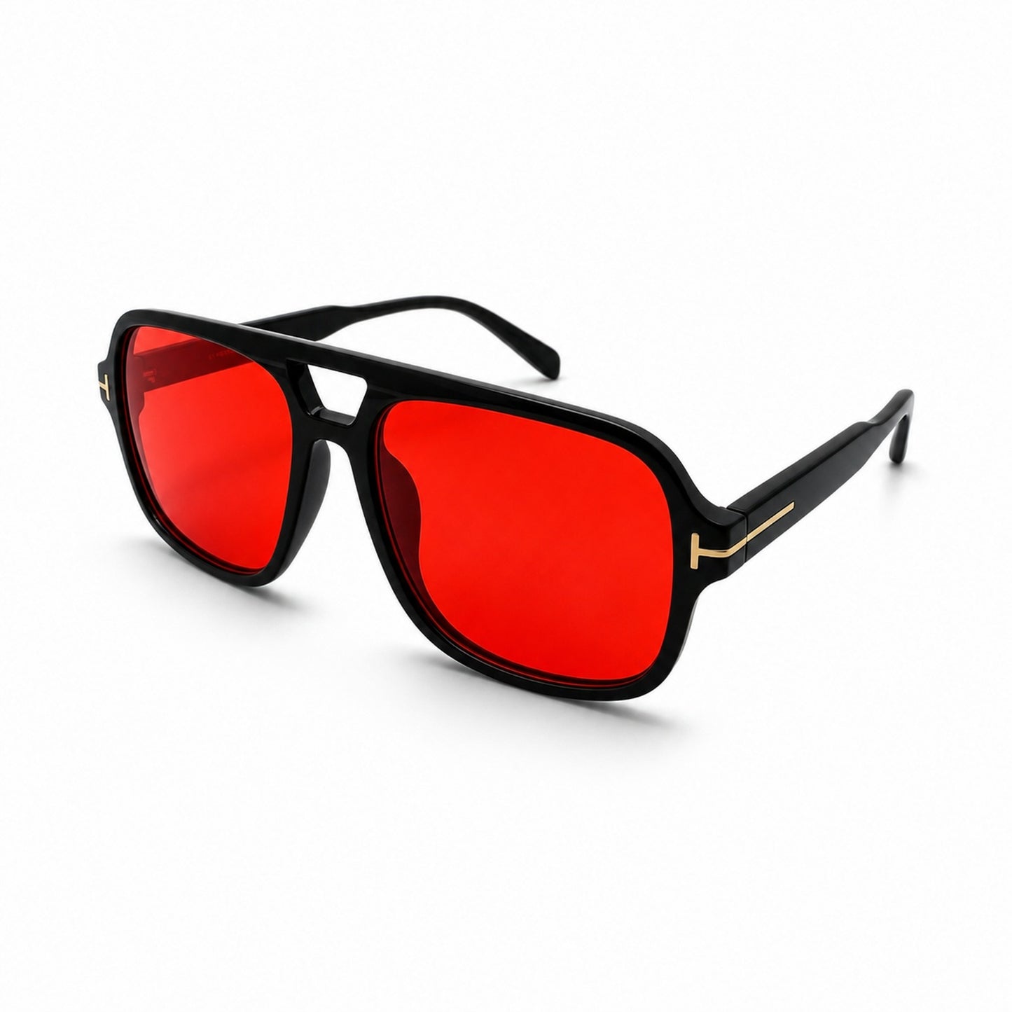 Modern Oversized Double-Bridge Aviator Sunglasses with Gold T-Hinge Side Details P11160