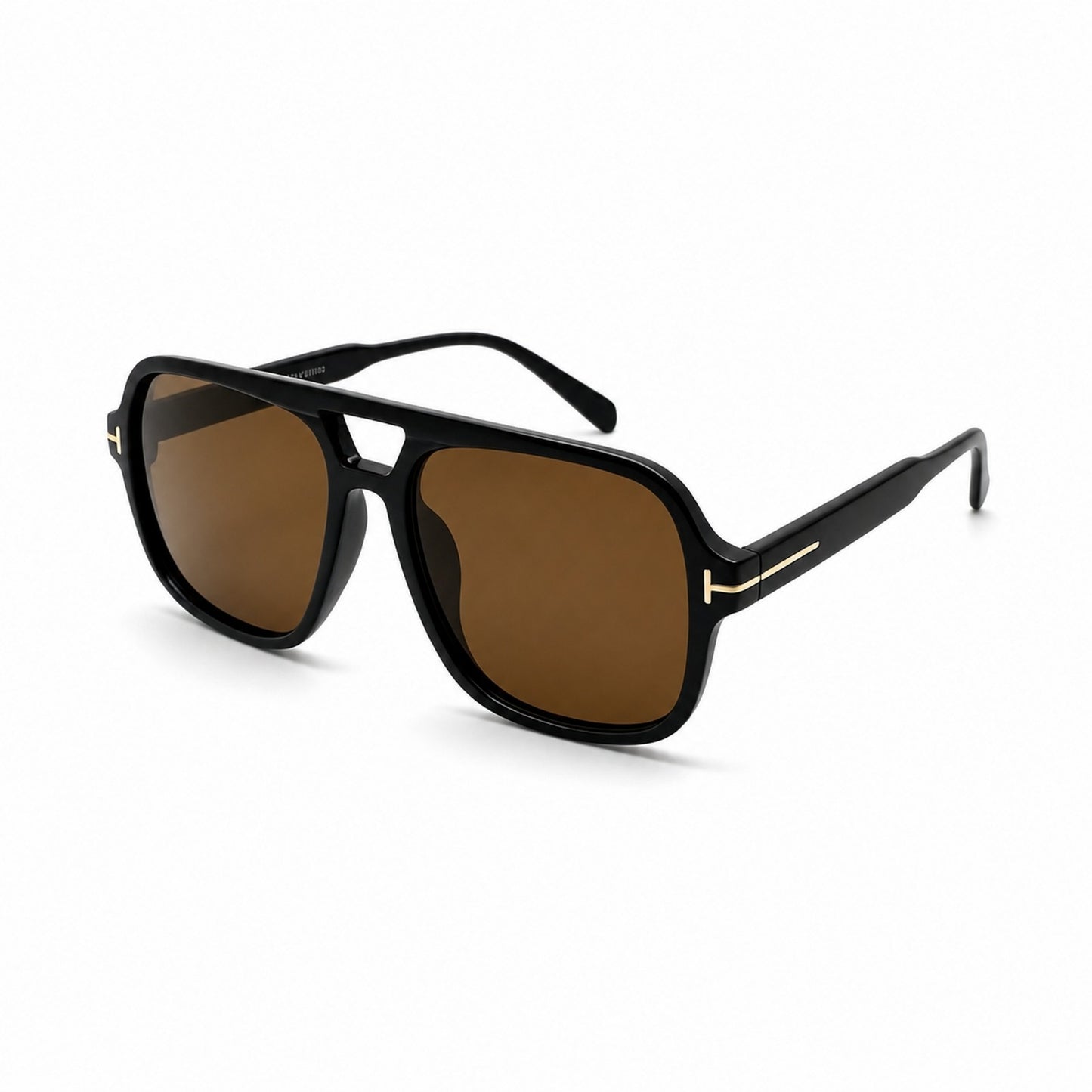 Modern Oversized Double-Bridge Aviator Sunglasses with Gold T-Hinge Side Details P11160