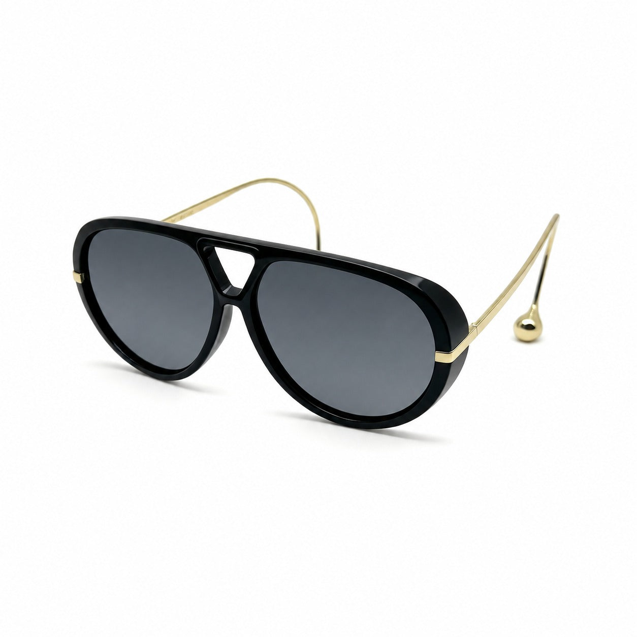 Oversized Aviator Sunglasses with Gold Curved Wire Side Temples and Droplet Tips P11159