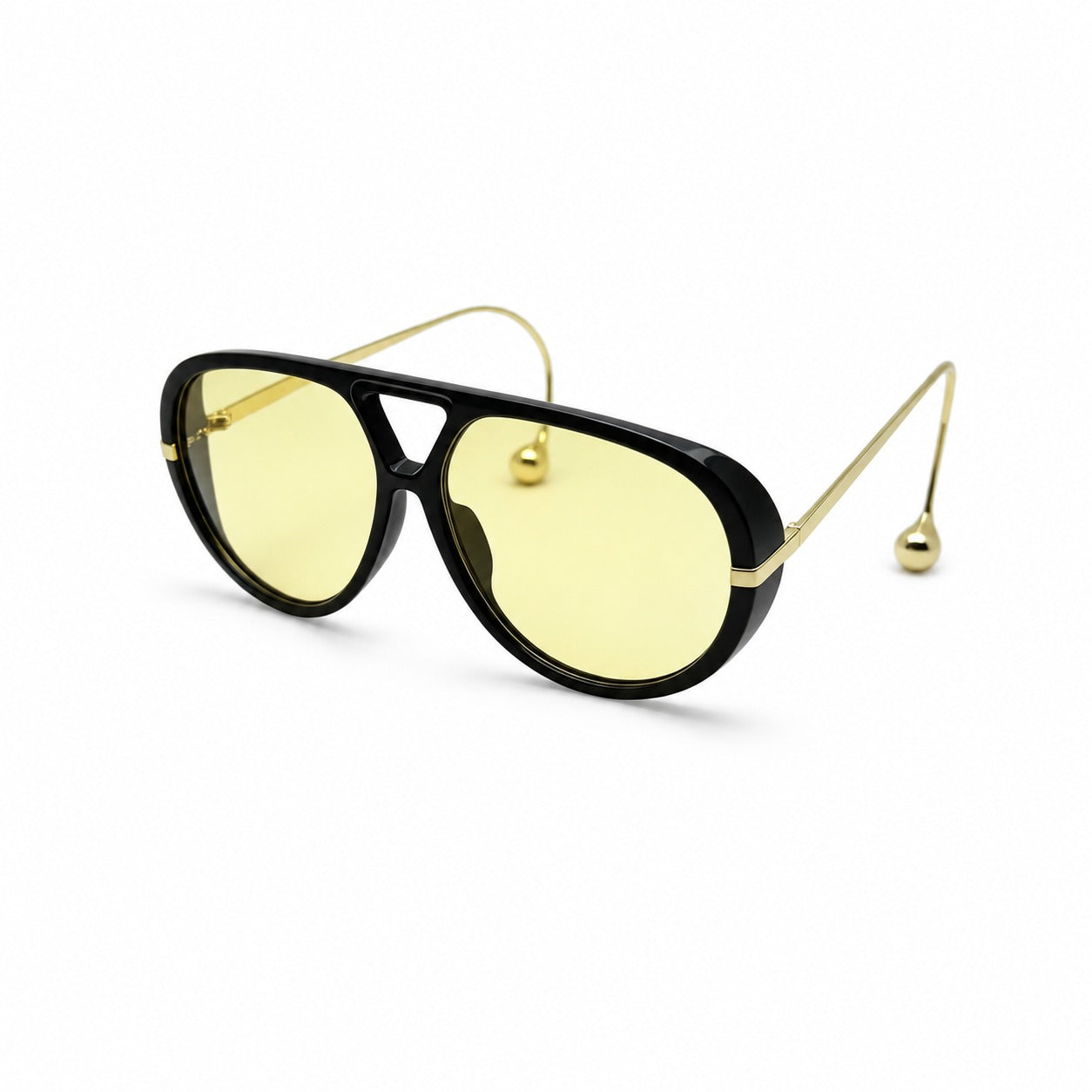 Oversized Aviator Sunglasses with Gold Curved Wire Side Temples and Droplet Tips P11159