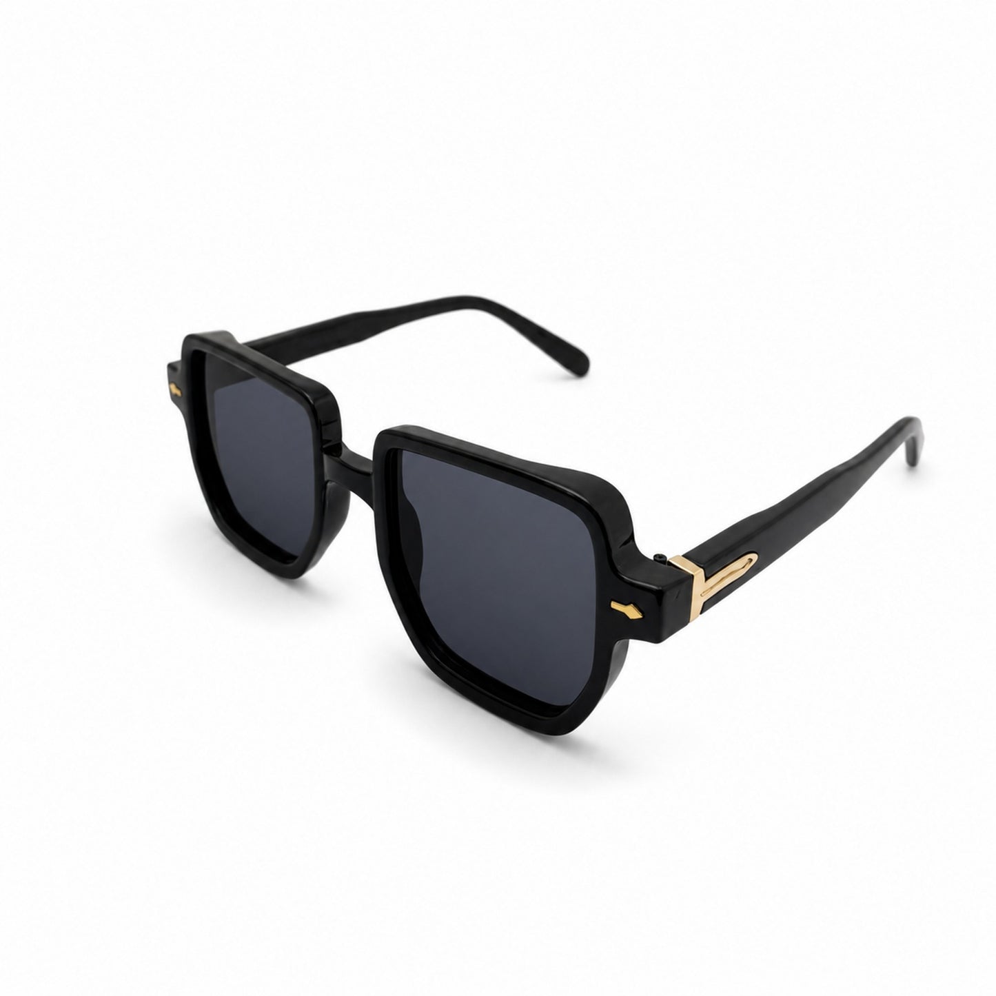 Oversized Square Sunglasses with Gold Arrow Front Rivets and Metal Side Hinge Accents P11159