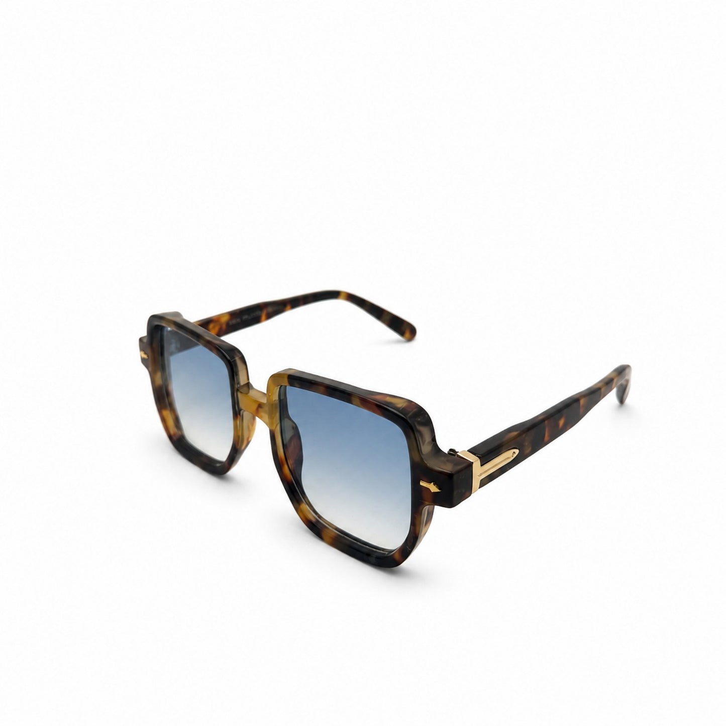 Oversized Square Sunglasses with Gold Arrow Front Rivets and Metal Side Hinge Accents P11159