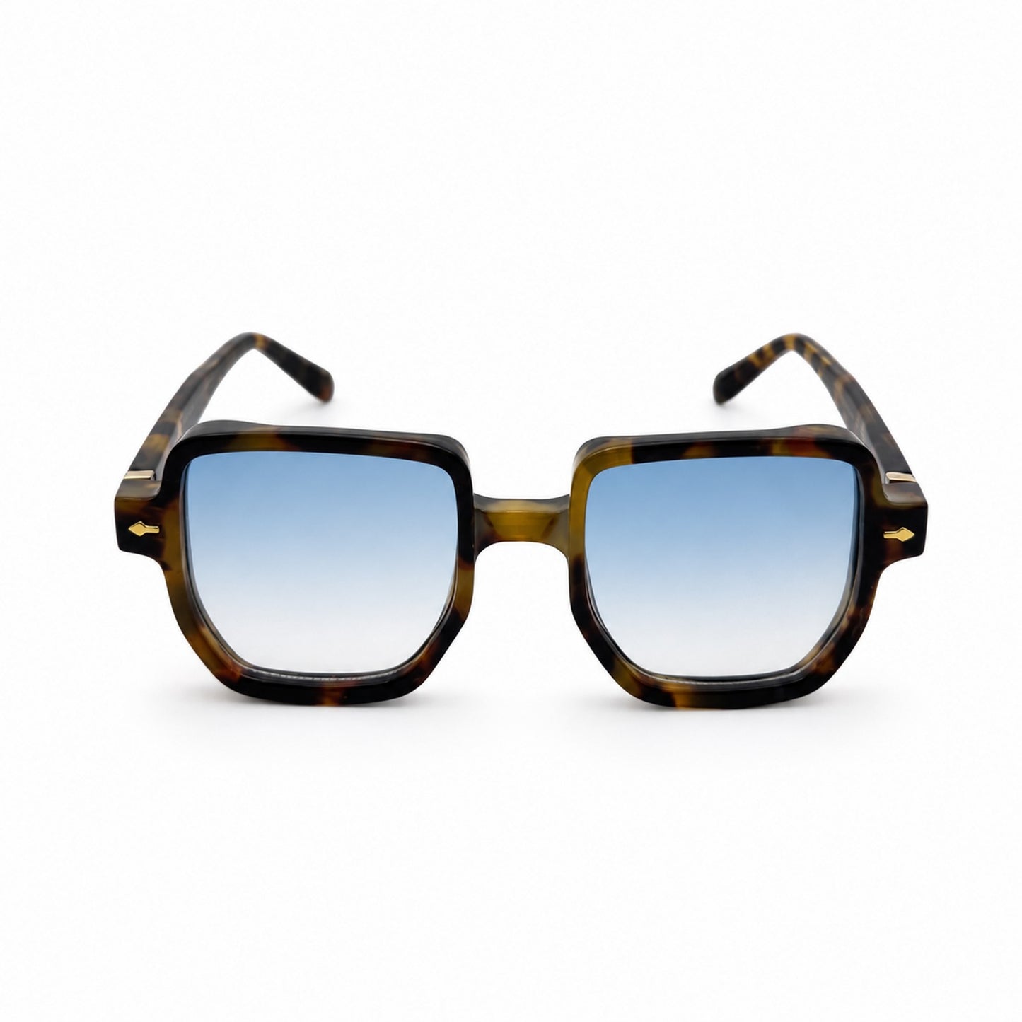 Oversized Square Sunglasses with Gold Arrow Front Rivets and Metal Side Hinge Accents P11159