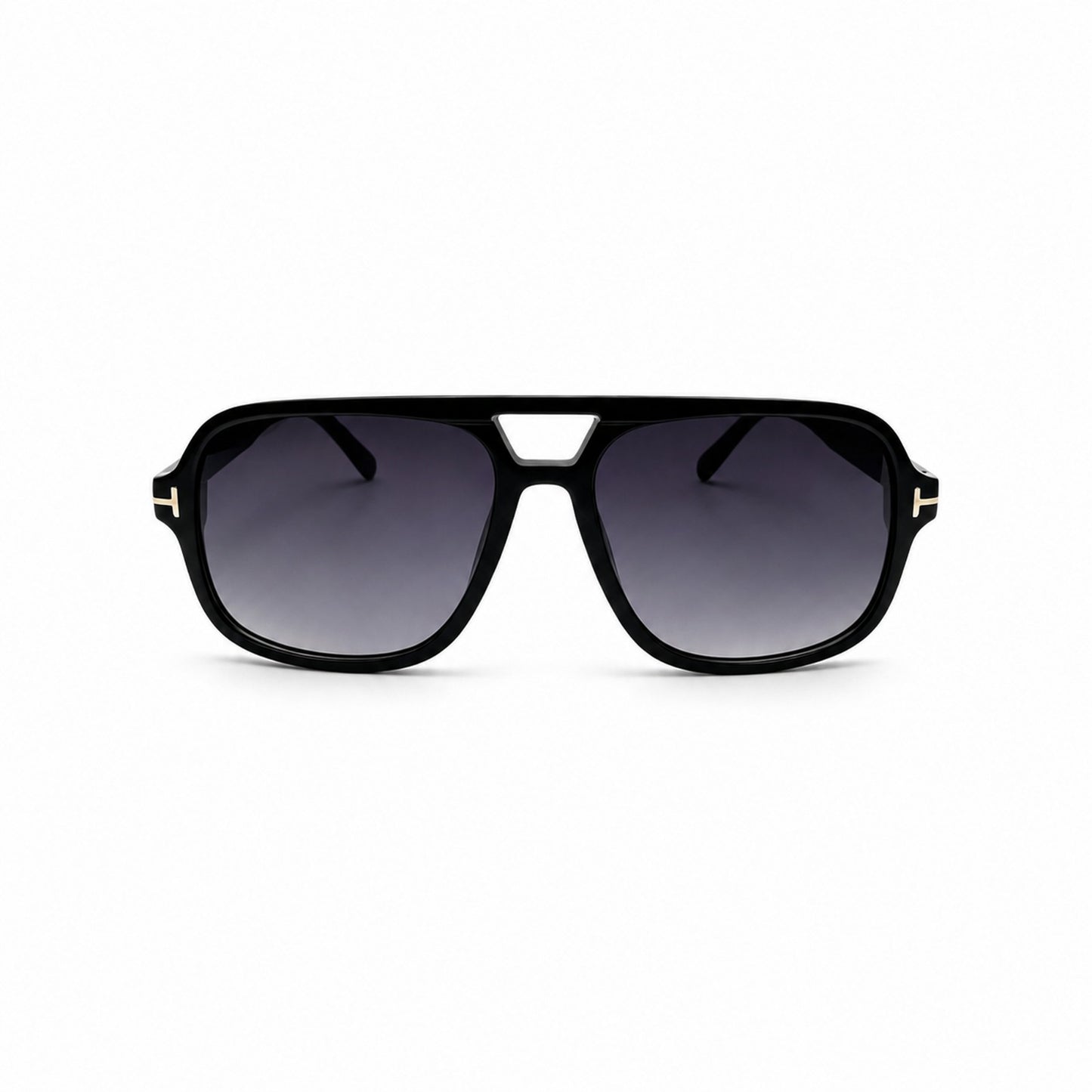 Modern Oversized Double-Bridge Aviator Sunglasses with Gold T-Hinge Side Details P11160