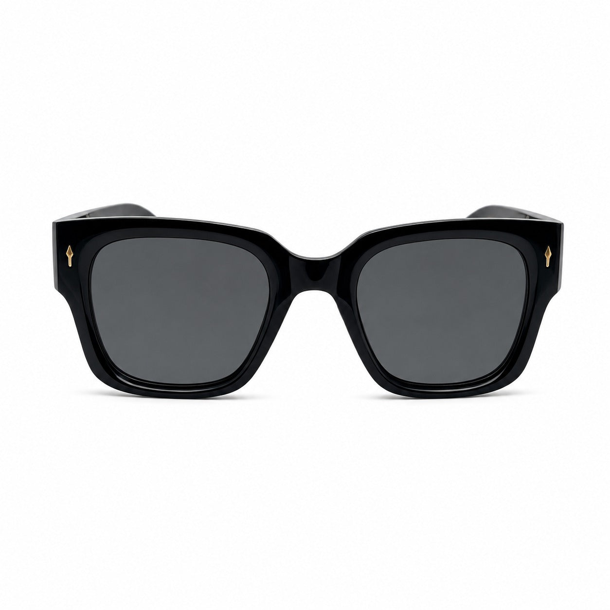 Retro Thick Frame Square Sunglasses with Gold Accent Studs and Two-Tone Side Arms P11157