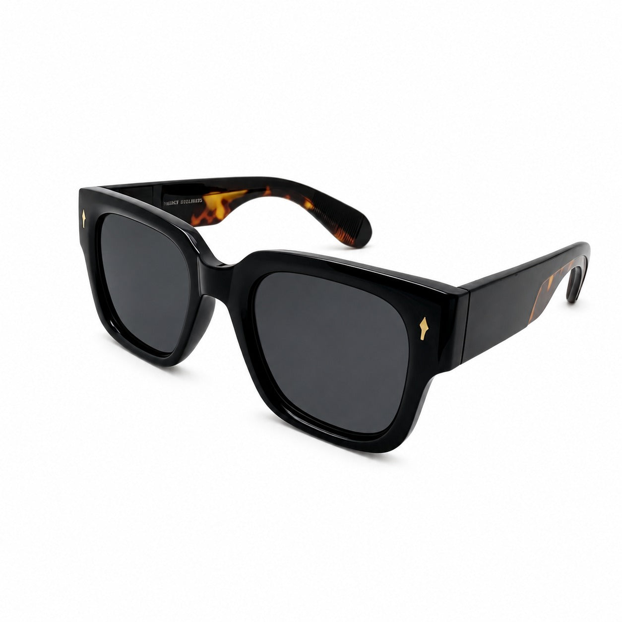Retro Thick Frame Square Sunglasses with Gold Accent Studs and Two-Tone Side Arms P11157