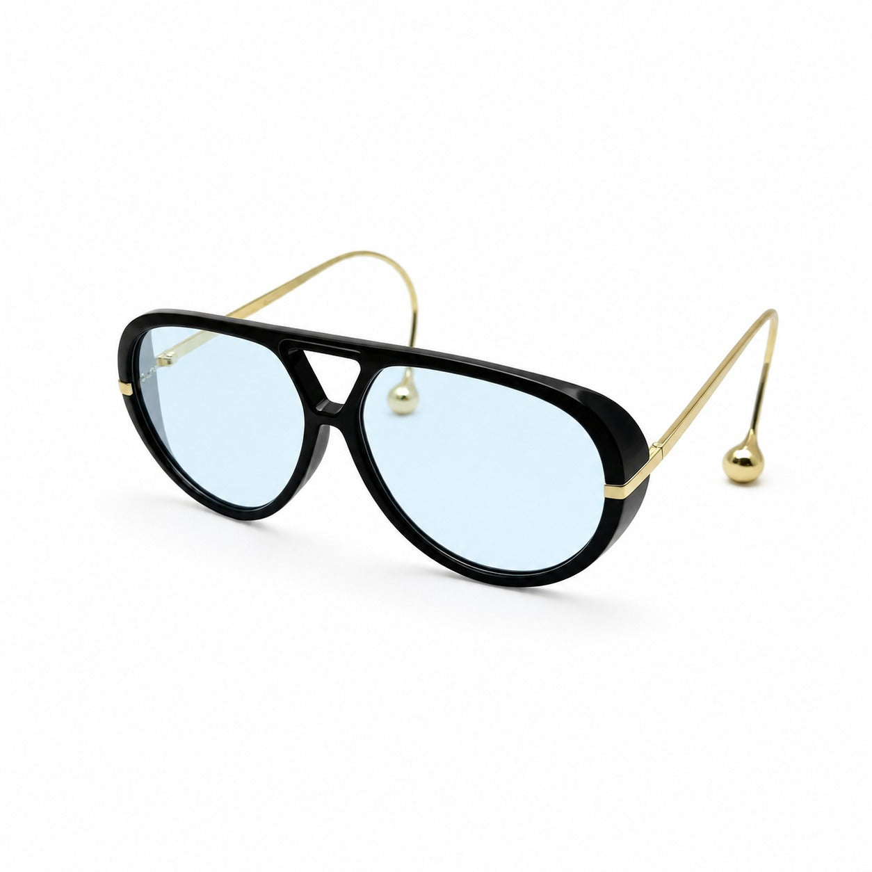 Oversized Aviator Sunglasses with Gold Curved Wire Side Temples and Droplet Tips P11159