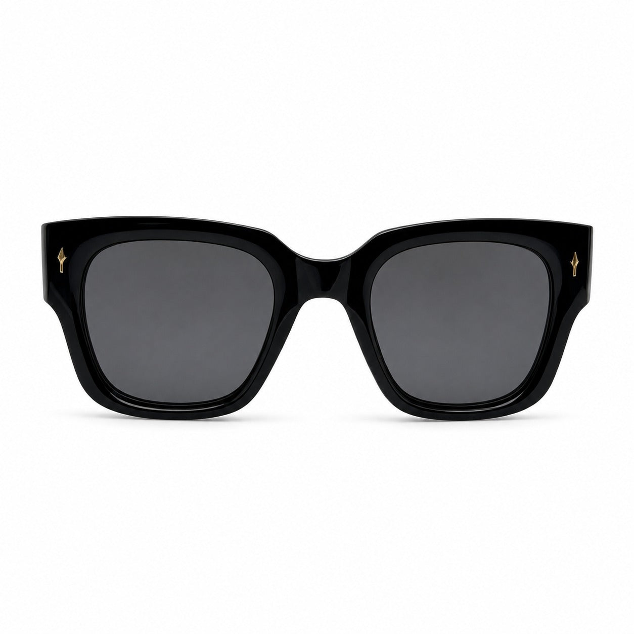 Retro Thick Frame Square Sunglasses with Gold Accent Studs and Two-Tone Side Arms P11157