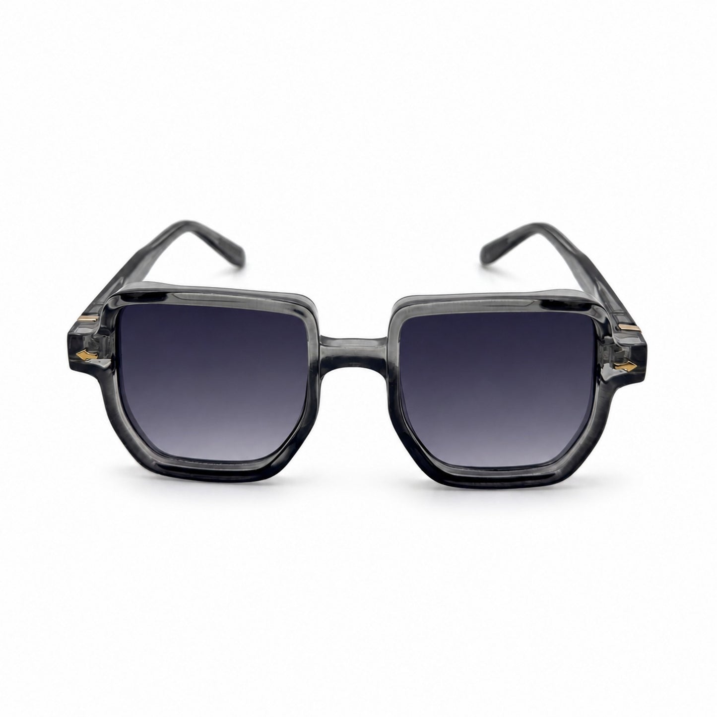 Oversized Square Sunglasses with Gold Arrow Front Rivets and Metal Side Hinge Accents P11159