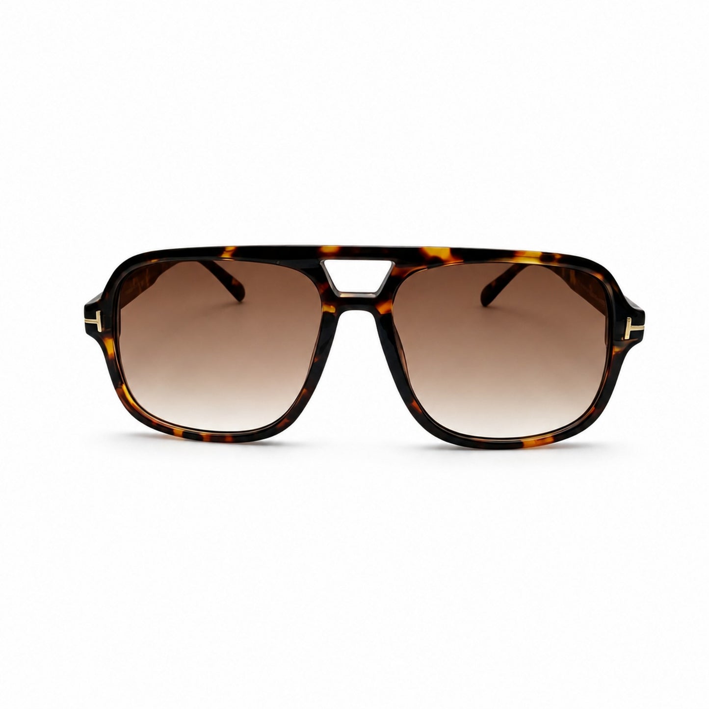 Modern Oversized Double-Bridge Aviator Sunglasses with Gold T-Hinge Side Details P11160