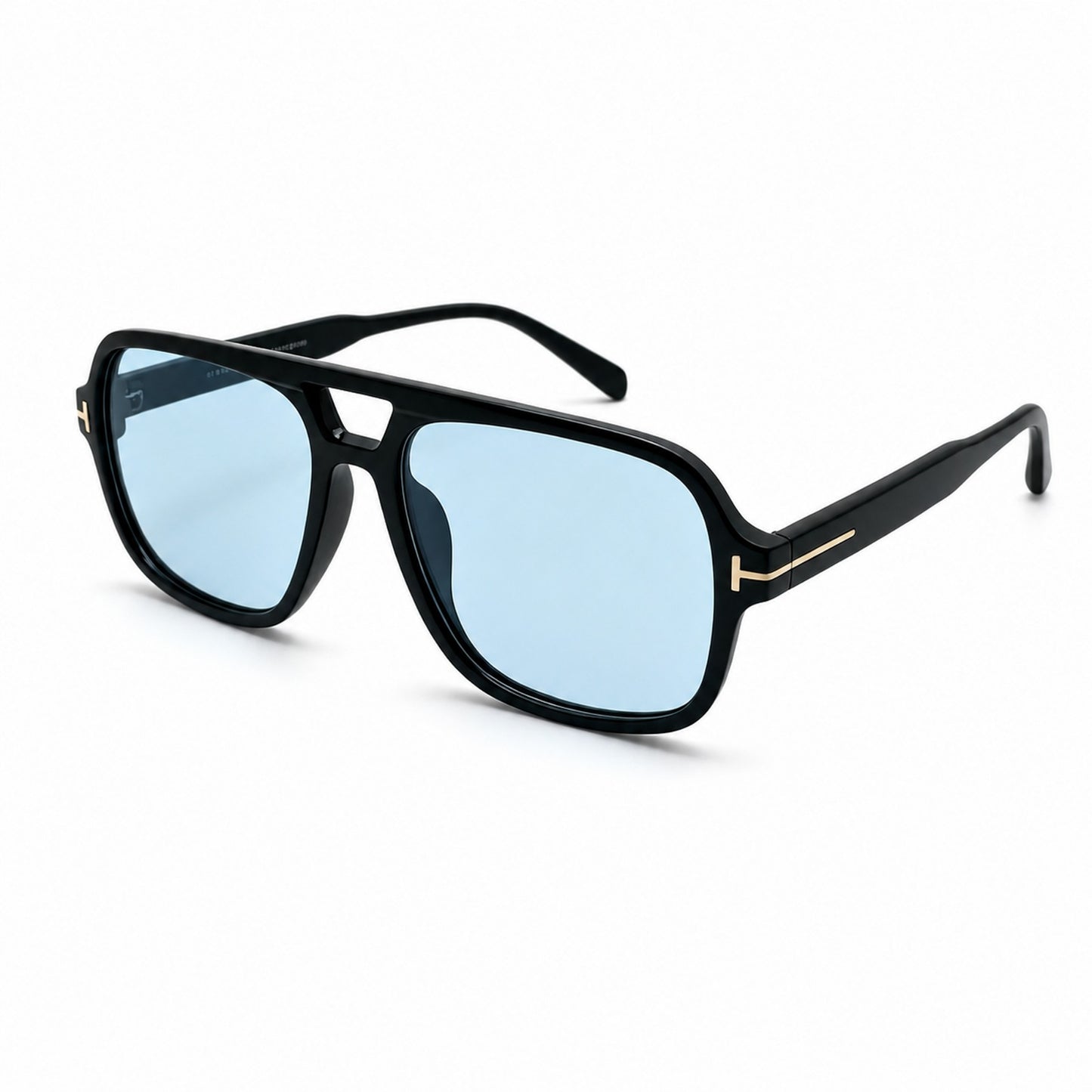 Modern Oversized Double-Bridge Aviator Sunglasses with Gold T-Hinge Side Details P11160