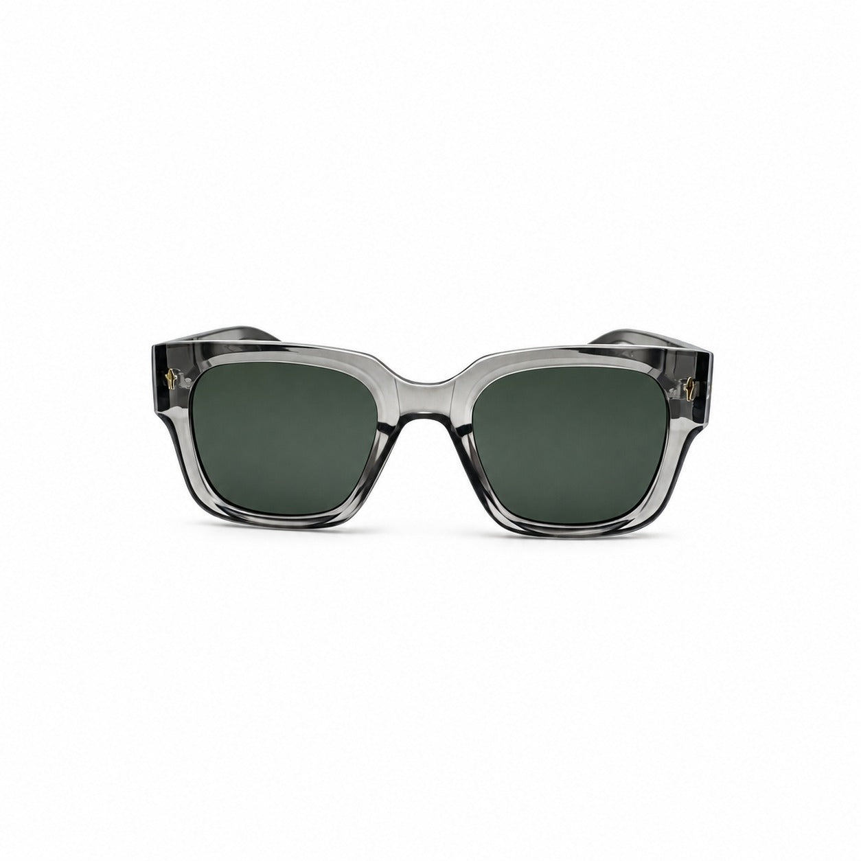 Retro Thick Frame Square Sunglasses with Gold Accent Studs and Two-Tone Side Arms P11157