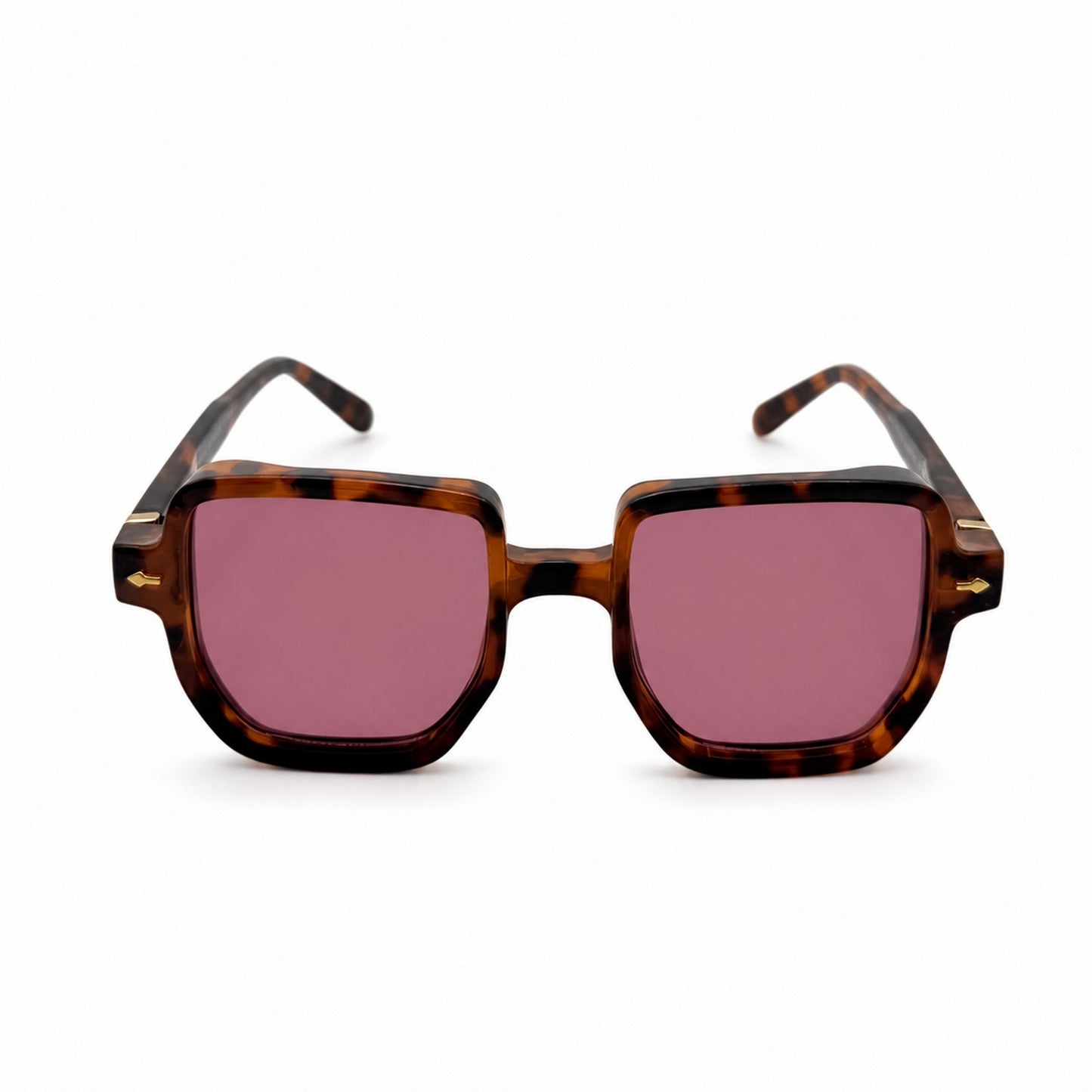 Oversized Square Sunglasses with Gold Arrow Front Rivets and Metal Side Hinge Accents P11159