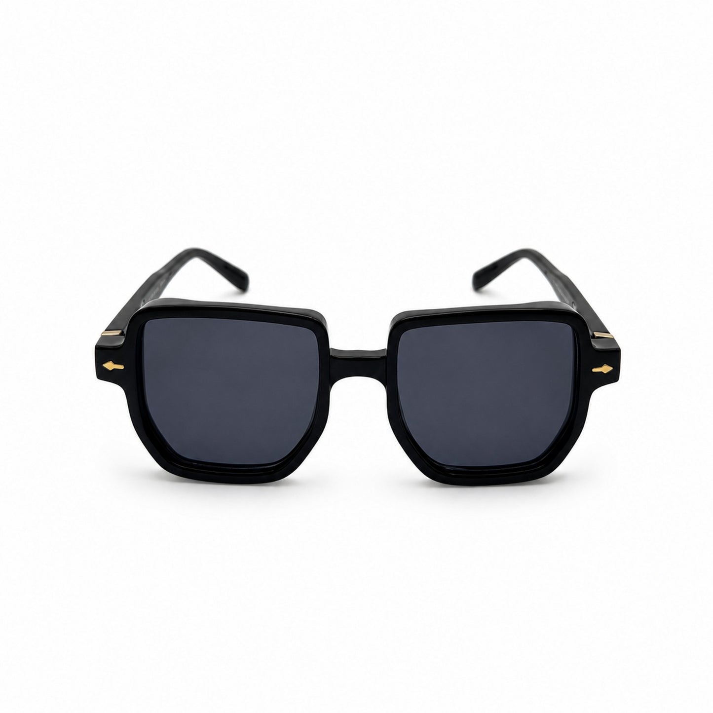 Oversized Square Sunglasses with Gold Arrow Front Rivets and Metal Side Hinge Accents P11159