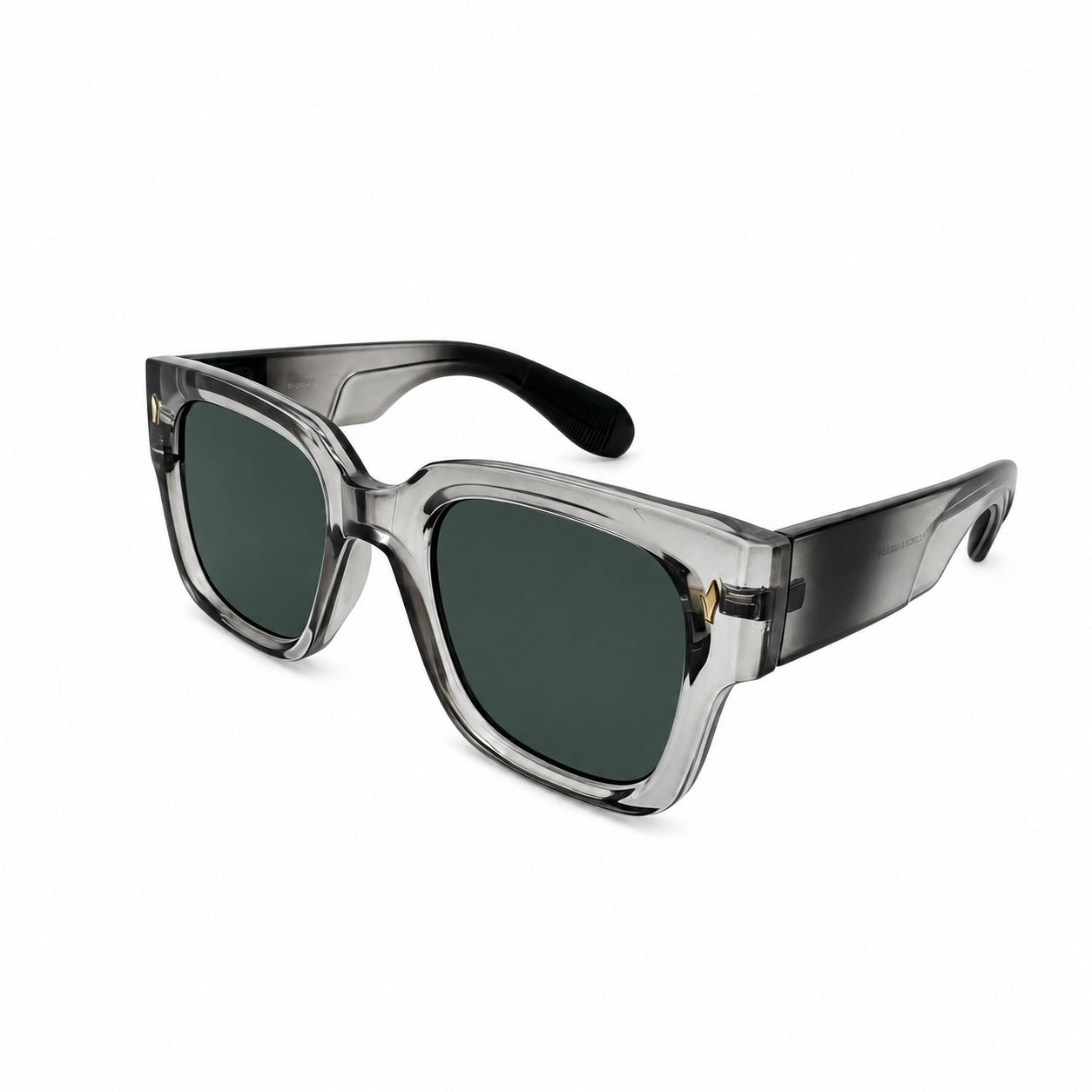 Retro Thick Frame Square Sunglasses with Gold Accent Studs and Two-Tone Side Arms P11157