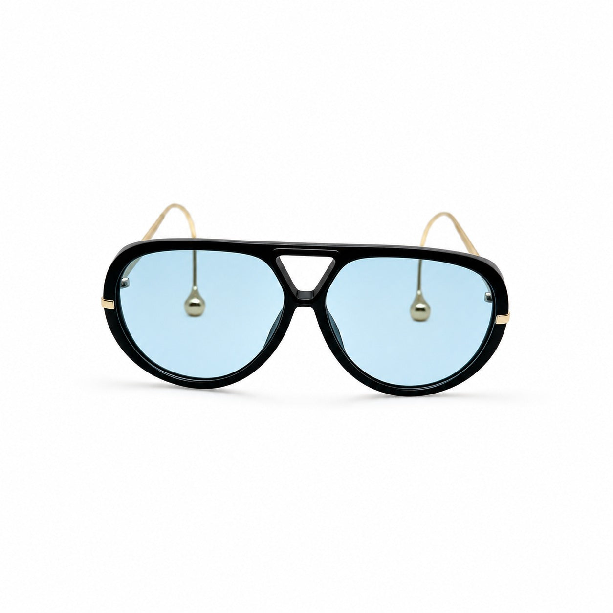Oversized Aviator Sunglasses with Gold Curved Wire Side Temples and Droplet Tips P11159