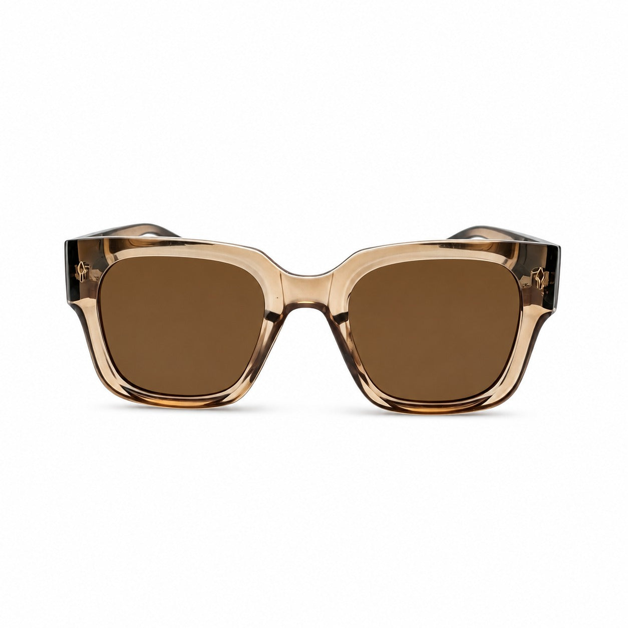 Retro Thick Frame Square Sunglasses with Gold Accent Studs and Two-Tone Side Arms P11157