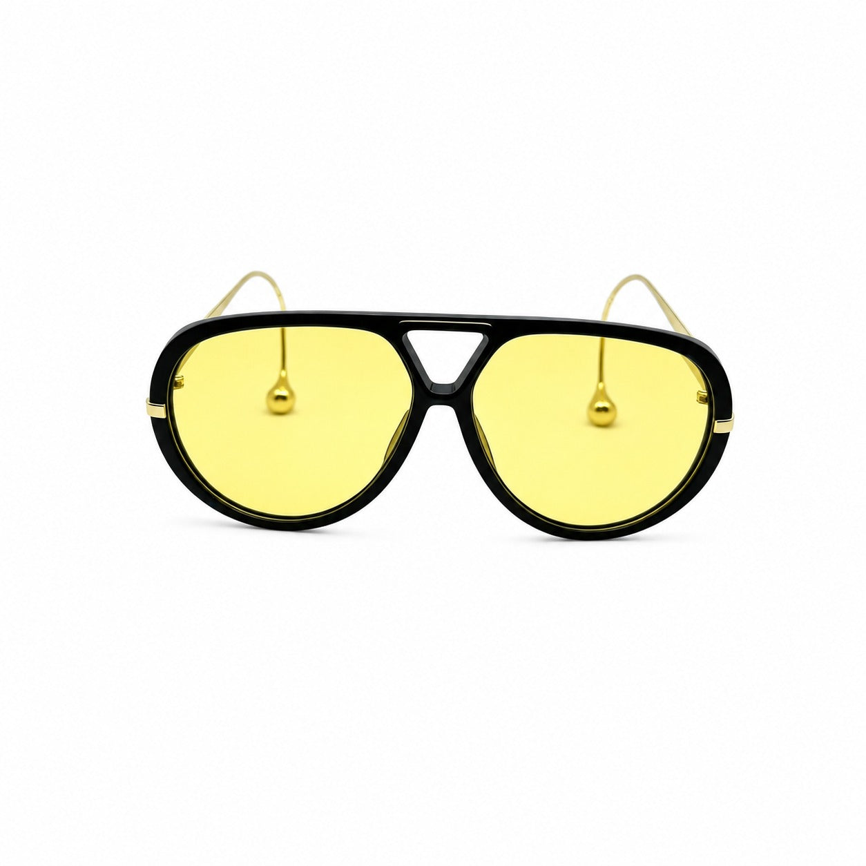 Oversized Aviator Sunglasses with Gold Curved Wire Side Temples and Droplet Tips P11159