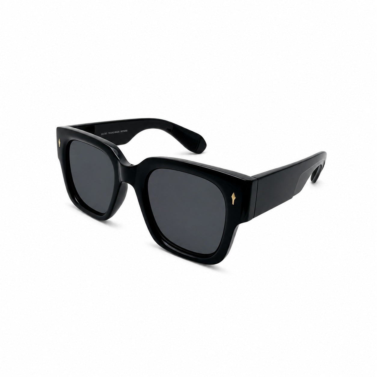 Retro Thick Frame Square Sunglasses with Gold Accent Studs and Two-Tone Side Arms P11157