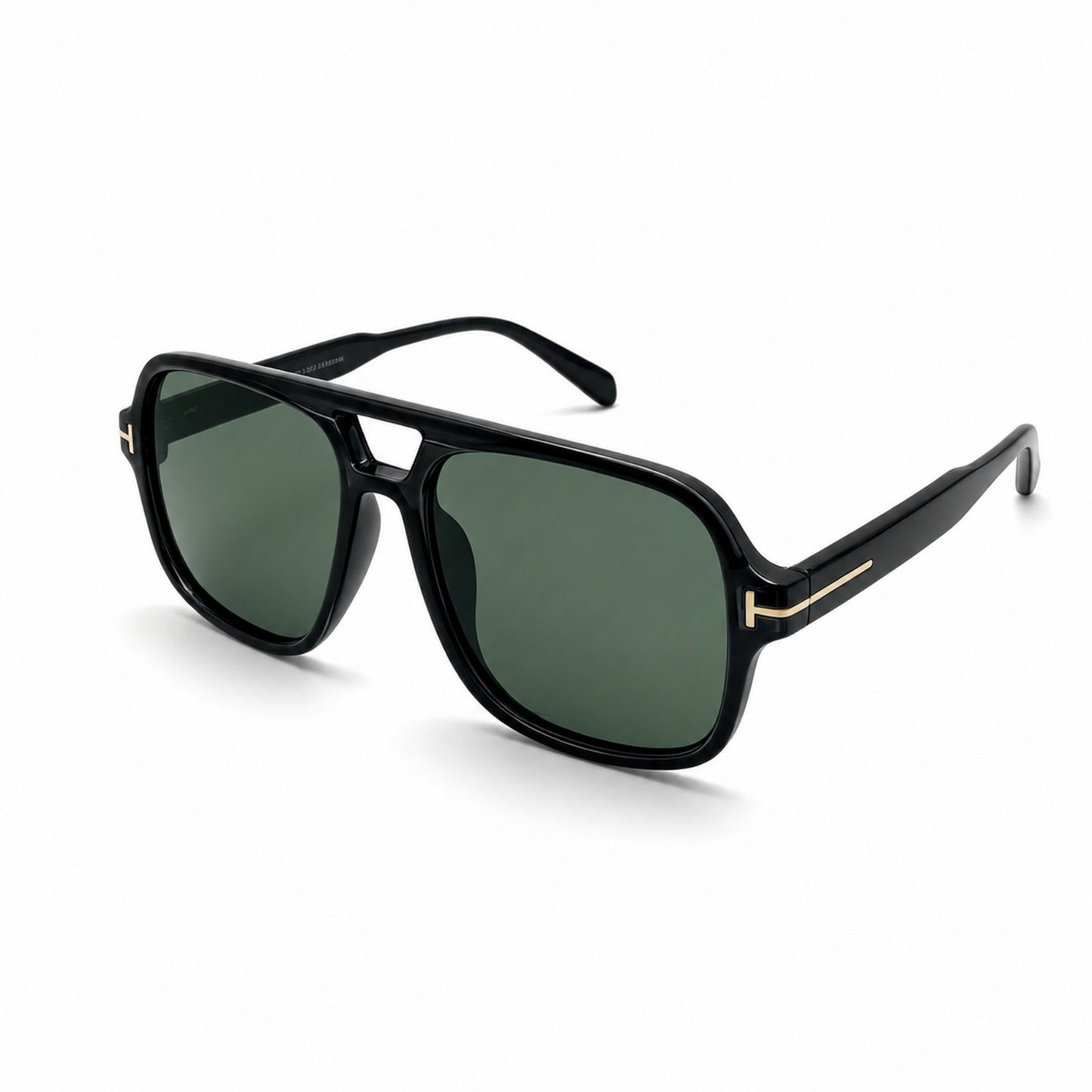 Modern Oversized Double-Bridge Aviator Sunglasses with Gold T-Hinge Side Details P11160